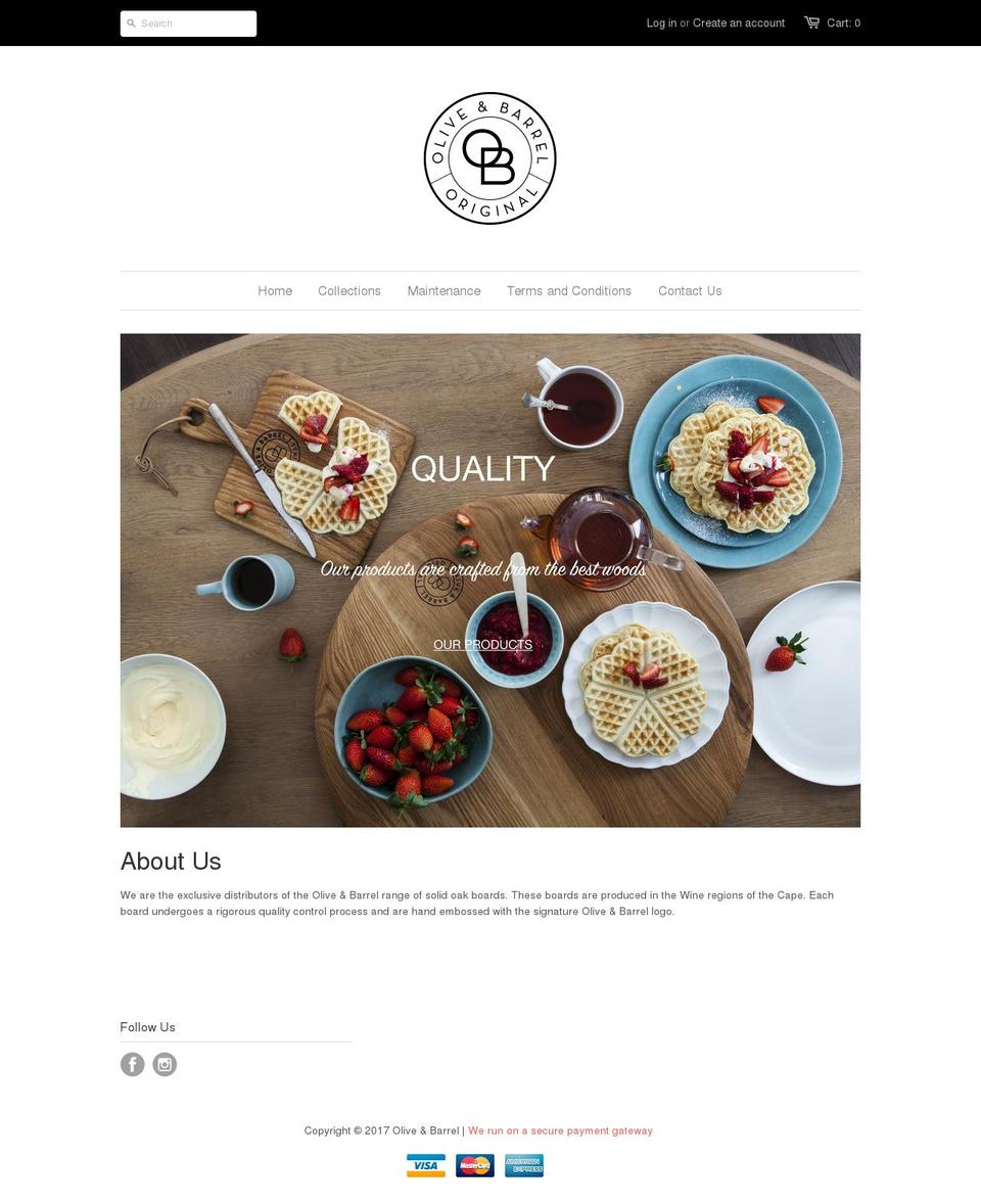 oliveandbarrel.com shopify website screenshot