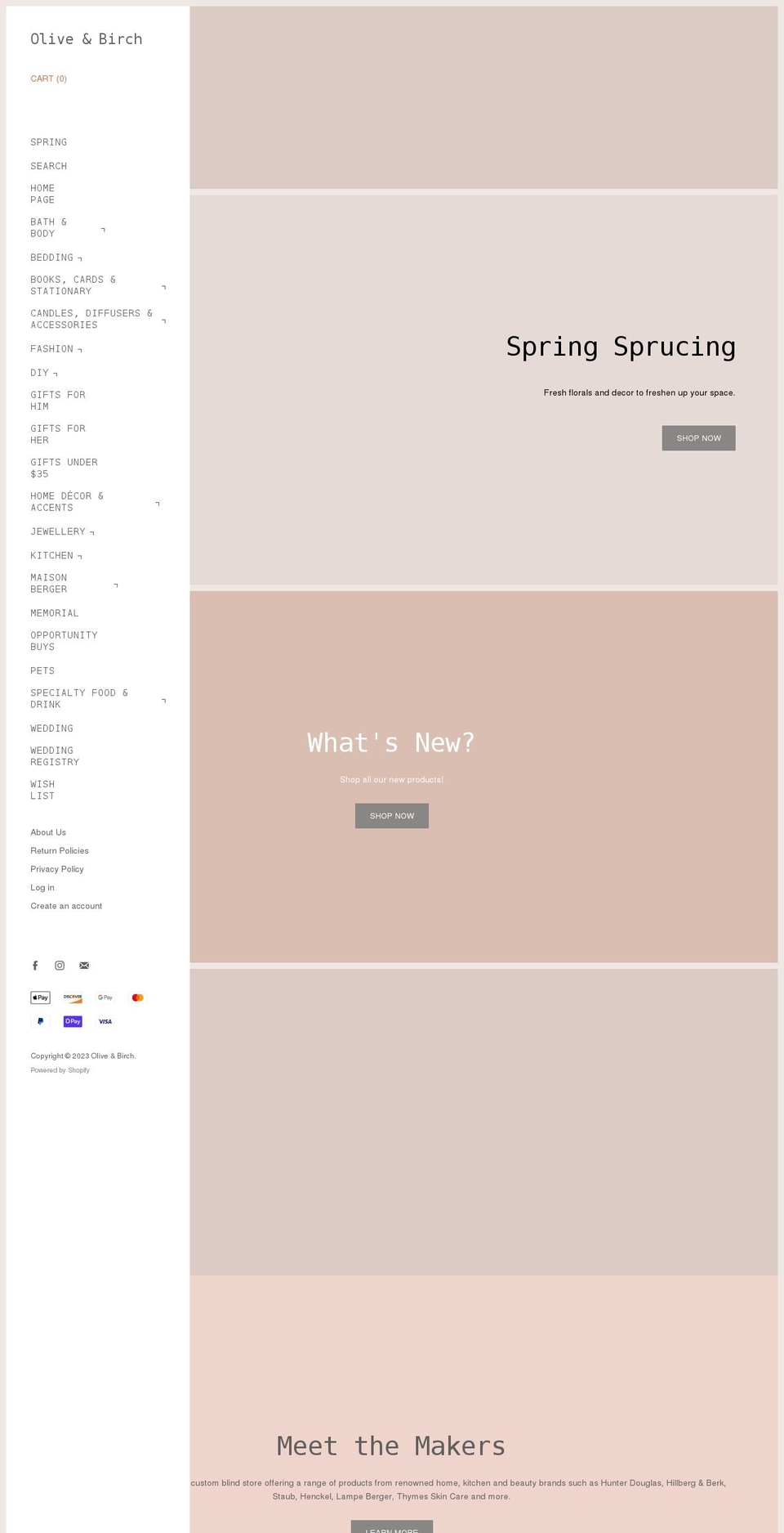 oliveandbirch.com shopify website screenshot