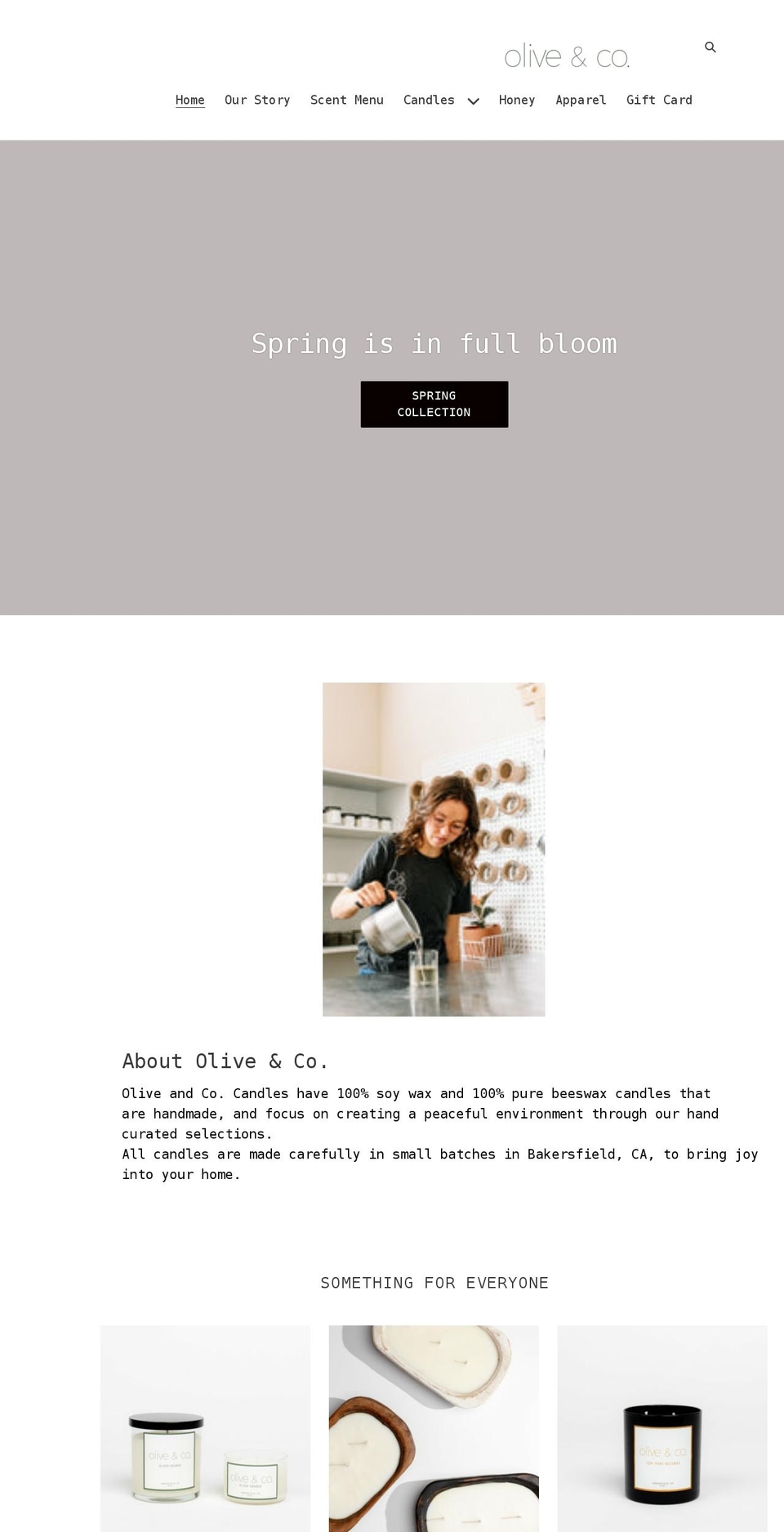 oliveandcocandles.com shopify website screenshot