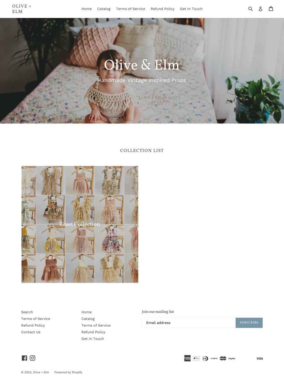 oliveandelm.com — Shopify storefront screenshot