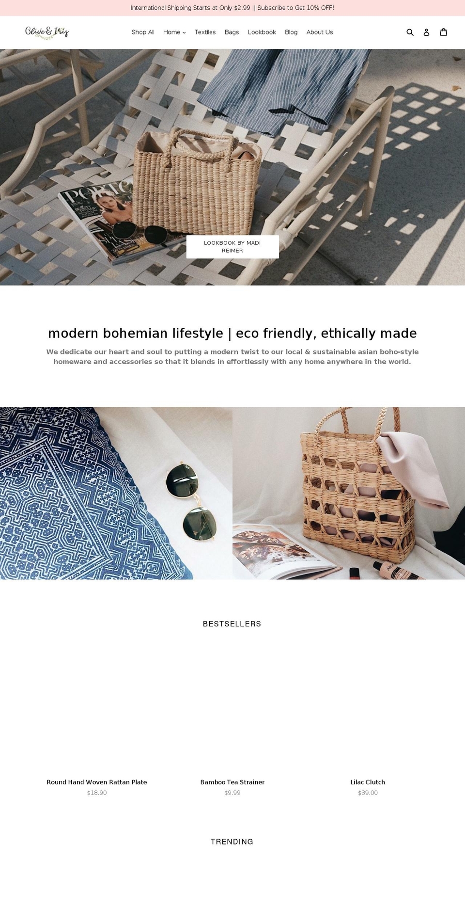 oliveandiris.com — Shopify storefront screenshot