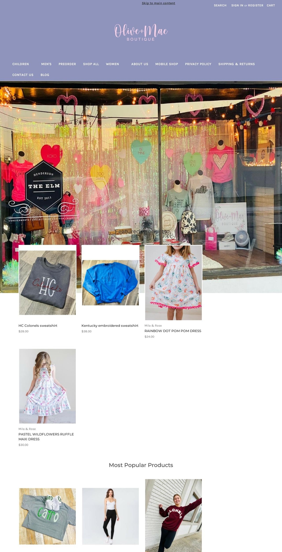 oliveandmaeboutique.com — Shopify storefront screenshot