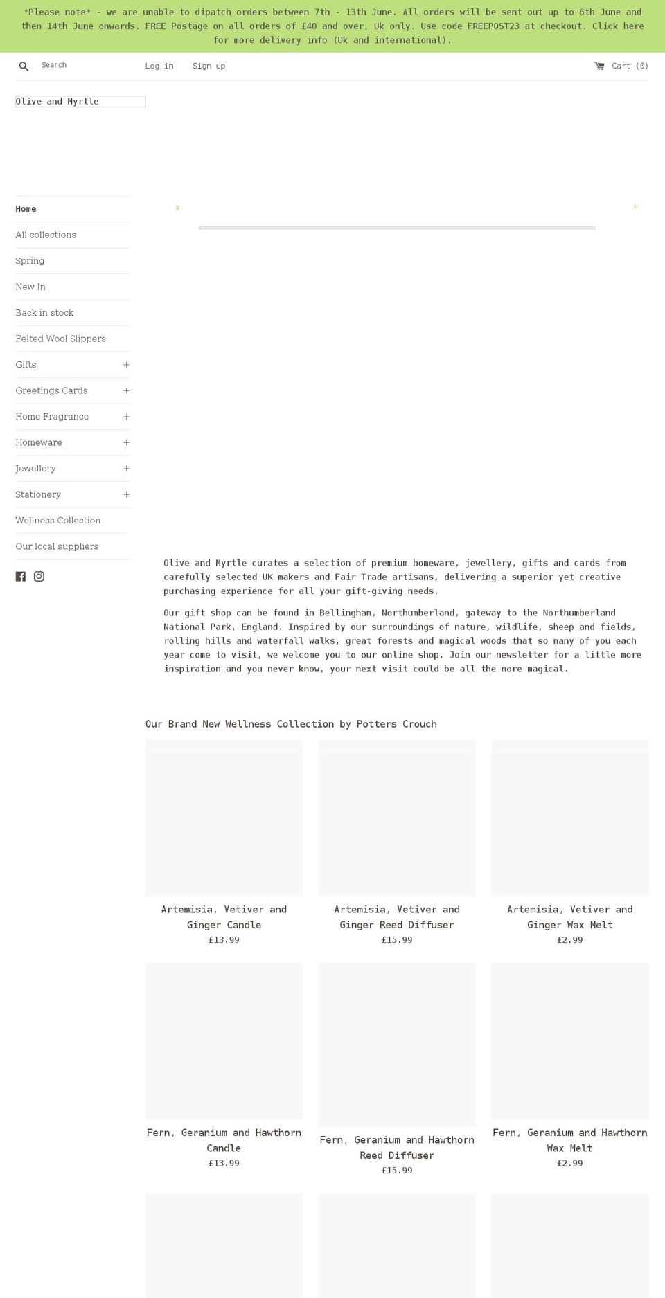 oliveandmyrtle.co.uk shopify website screenshot