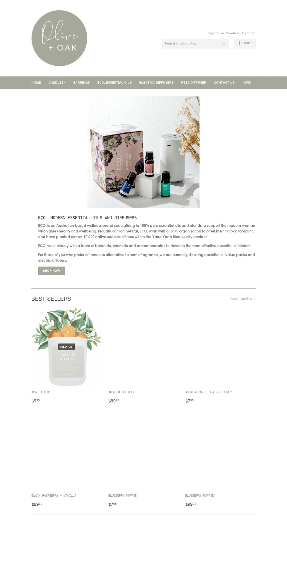 oliveandoak.com.au shopify website screenshot