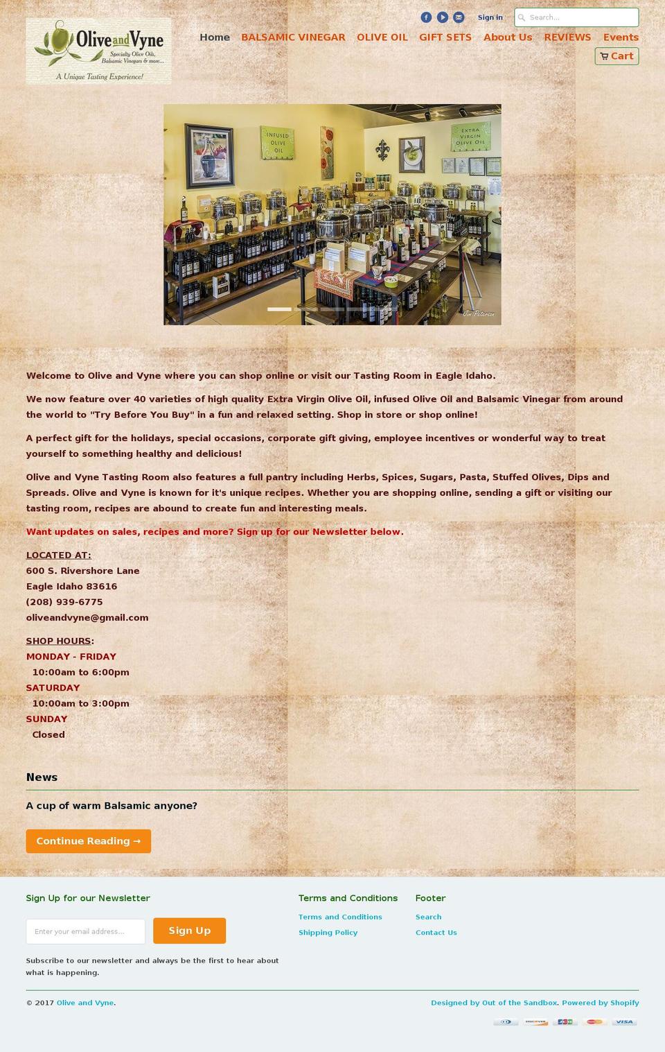 oliveandvyne.com shopify website screenshot