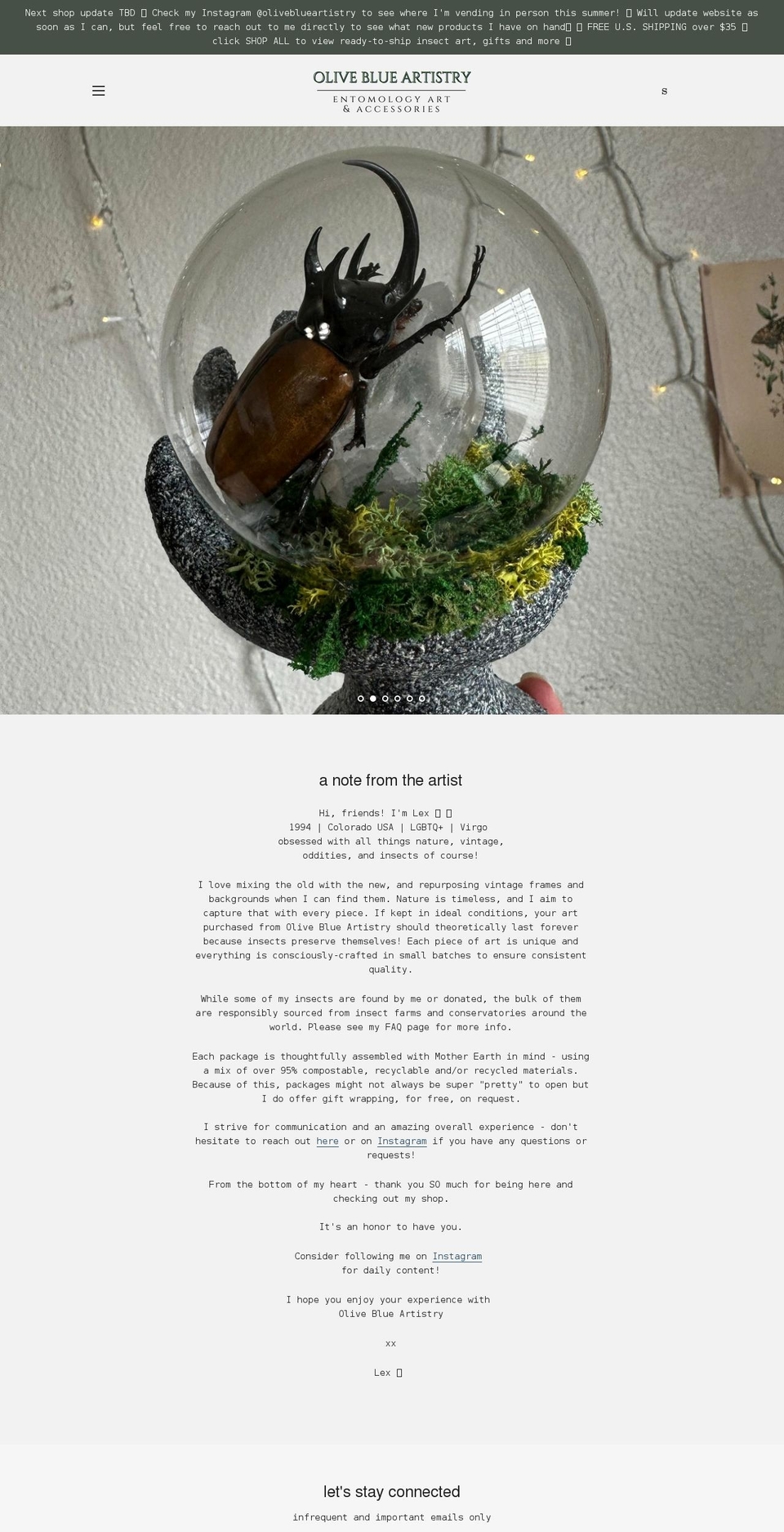 oliveblueartistry.com shopify website screenshot