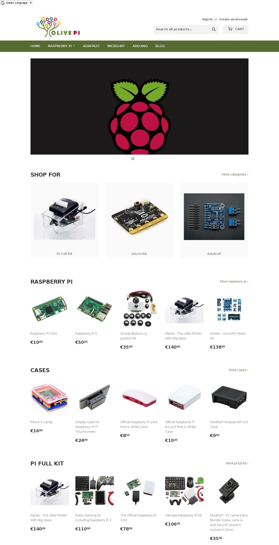olivepi.com — Shopify storefront screenshot