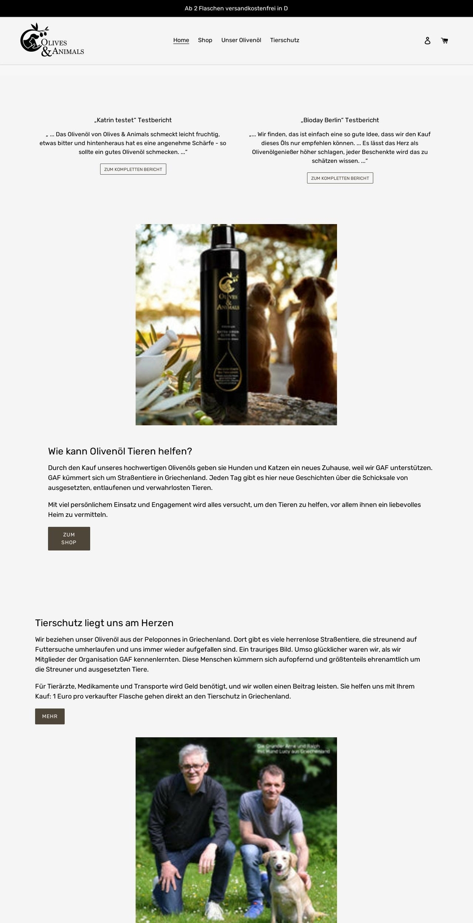 olives-and-animals.de shopify website screenshot