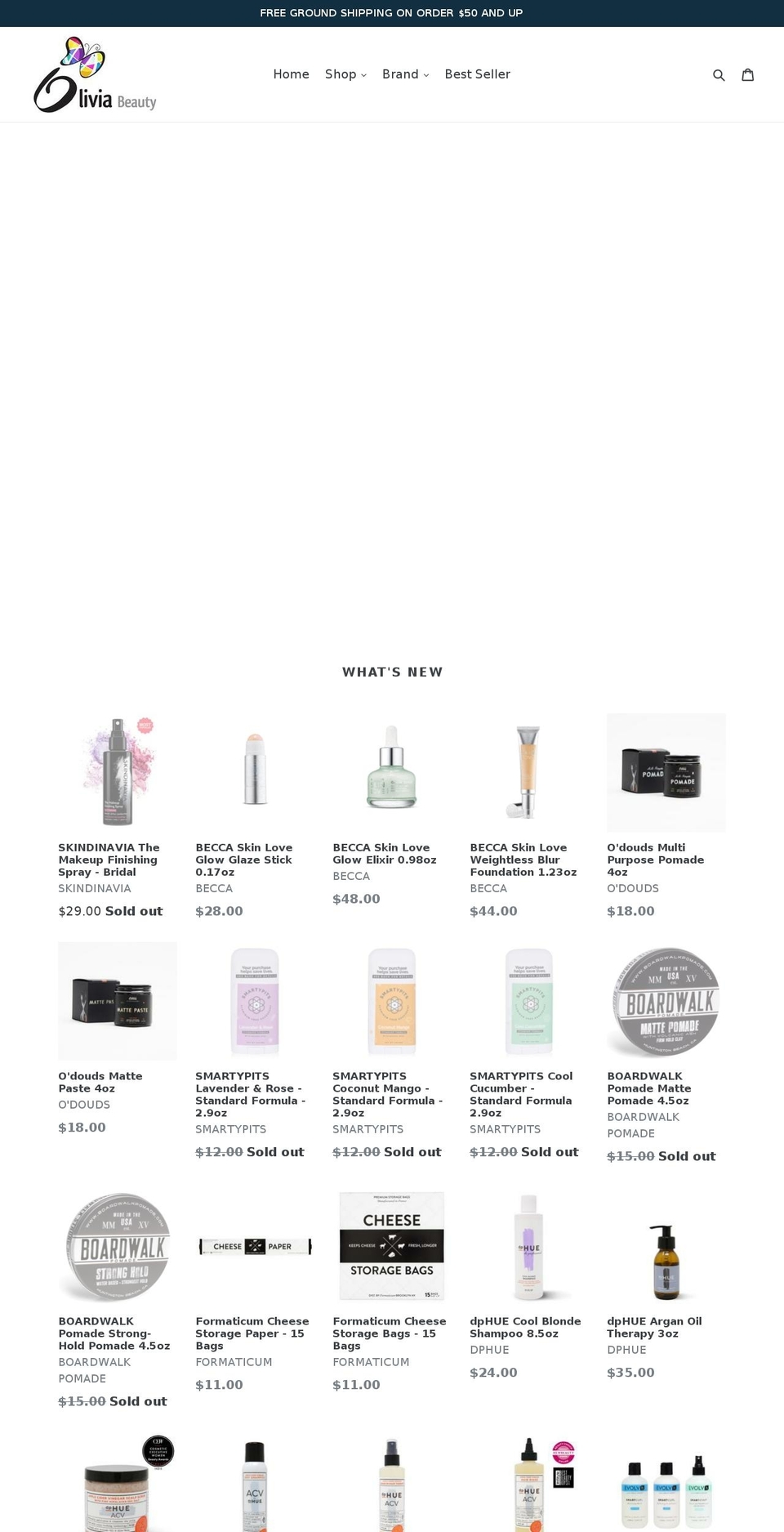 oliviabeautyshop.com — Shopify storefront screenshot