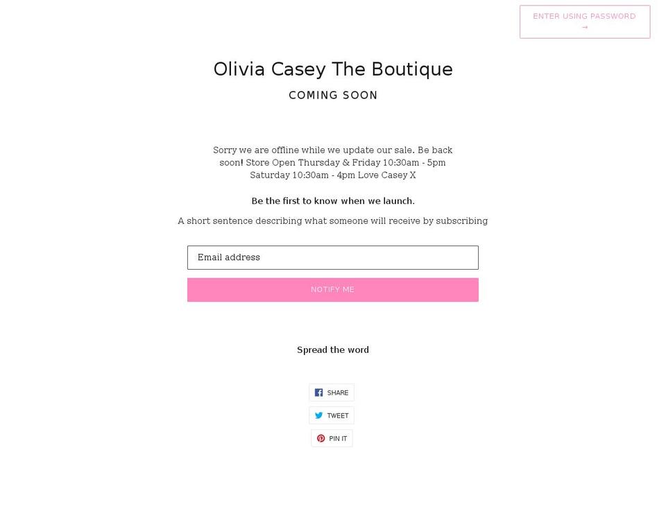 oliviacaseytheboutique.co.uk shopify website screenshot