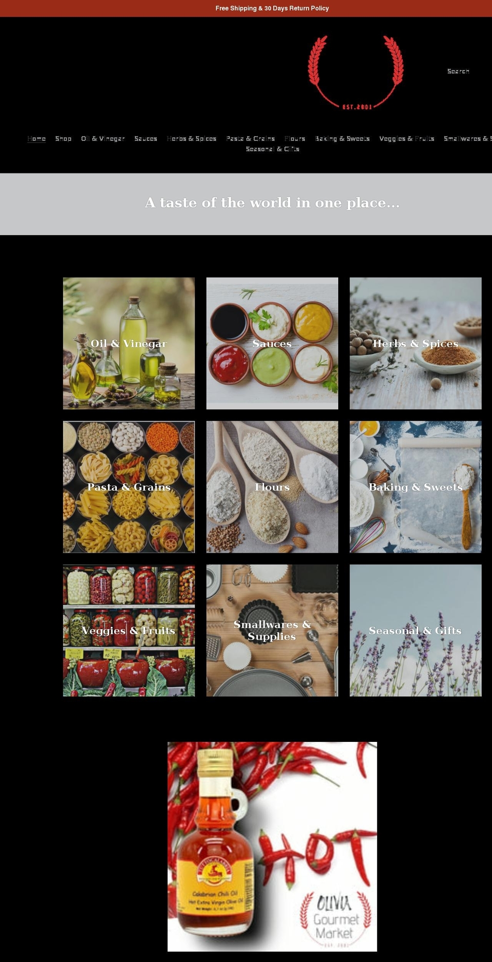oliviagourmetmarket.com shopify website screenshot