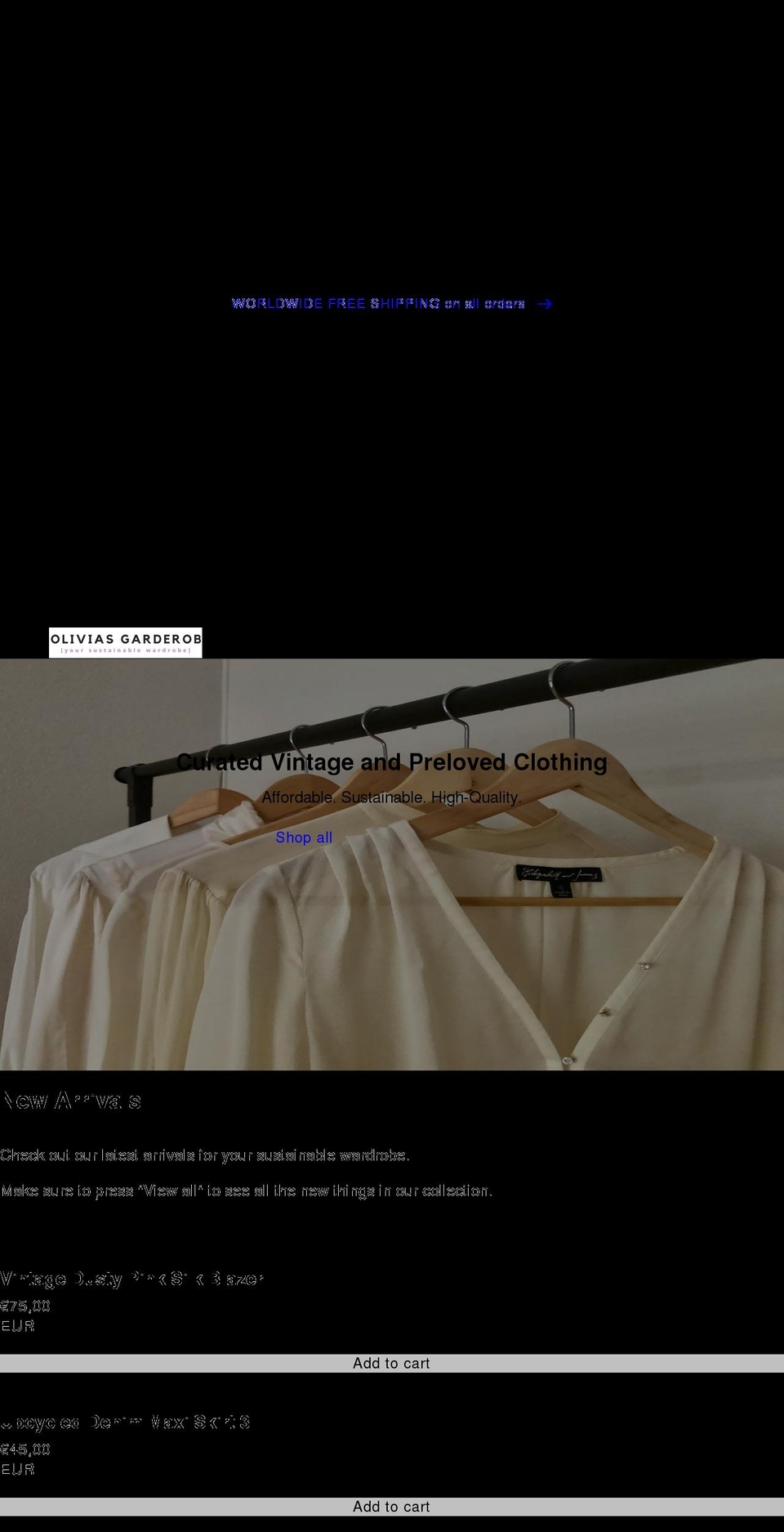 oliviasgarderob.com shopify website screenshot