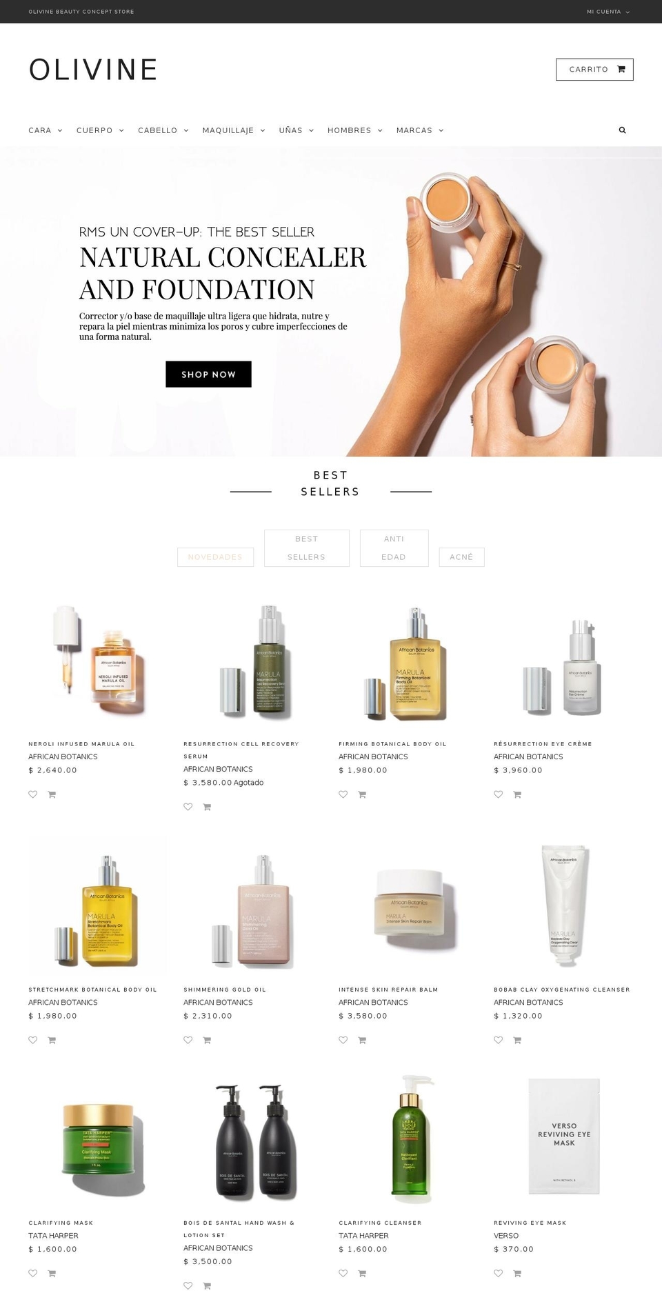 olivine.com.mx shopify website screenshot