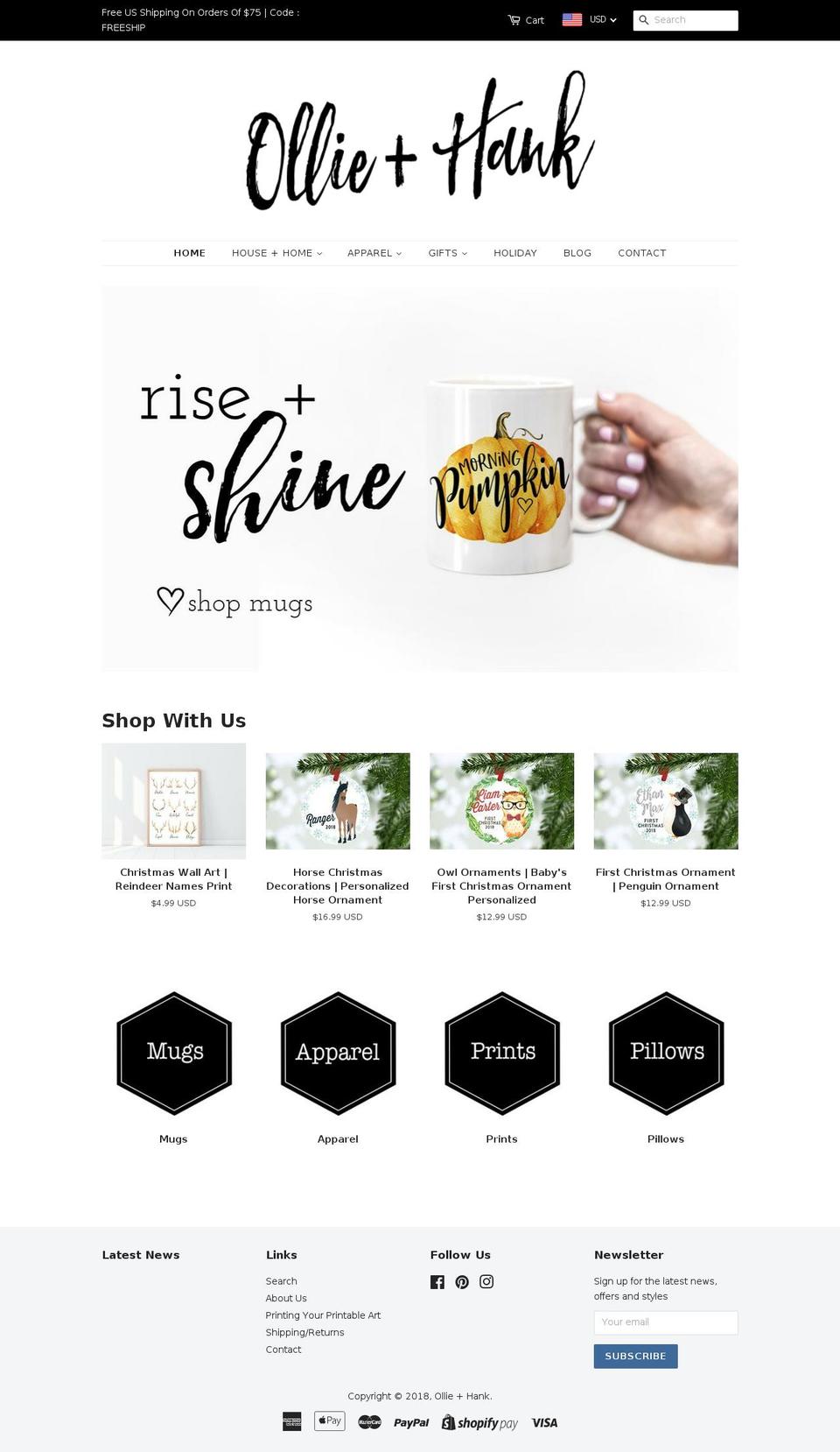ollieandhank.com — Shopify storefront screenshot