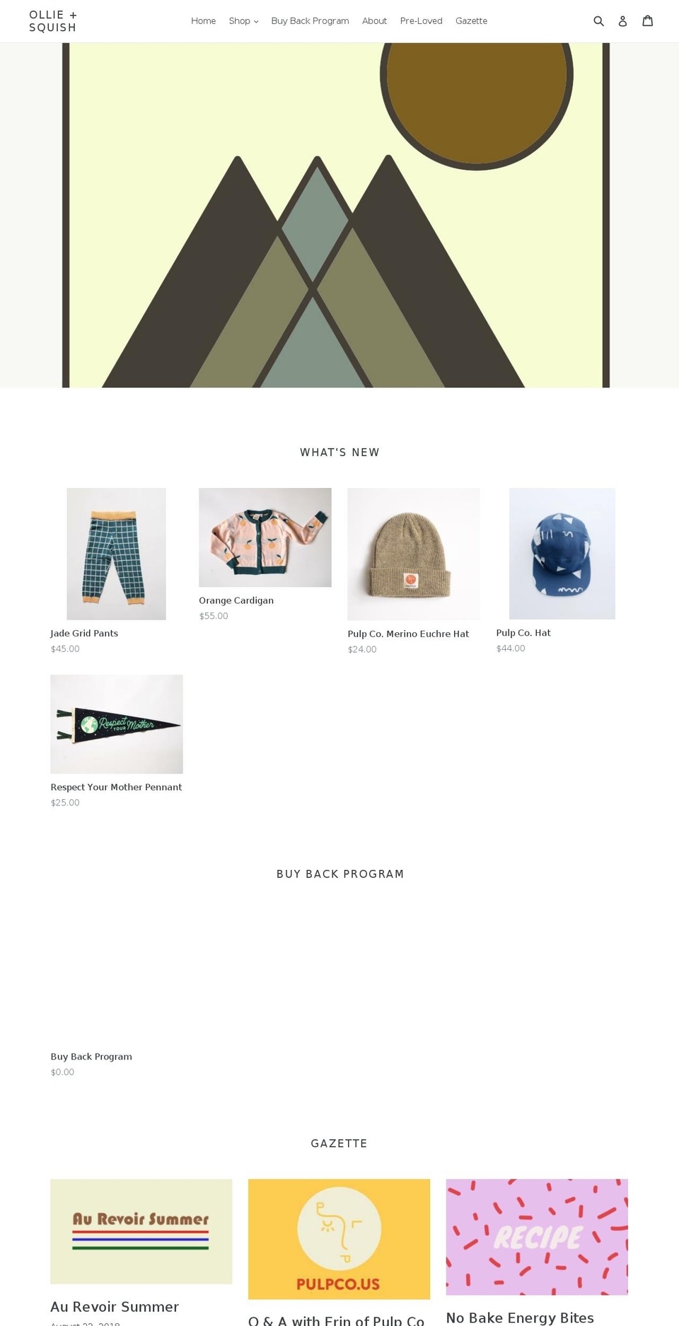 ollieandsquish.com — Shopify storefront screenshot