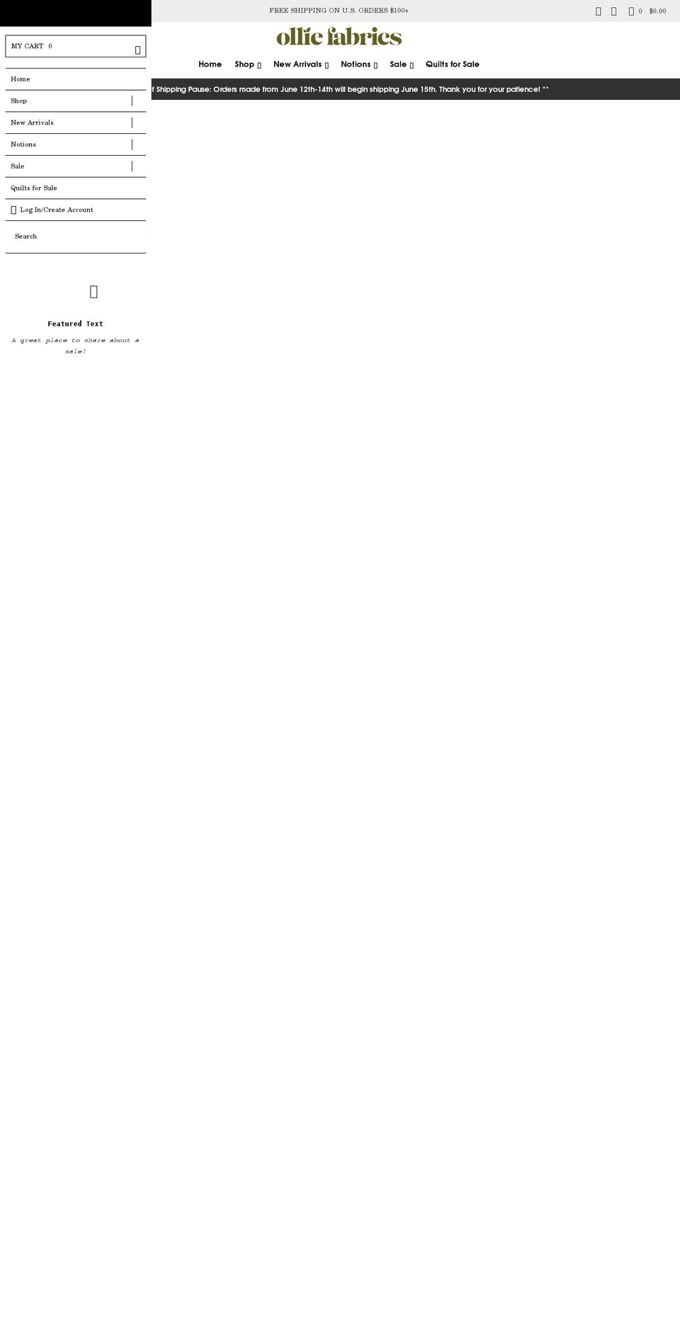 olliefabrics.com shopify website screenshot