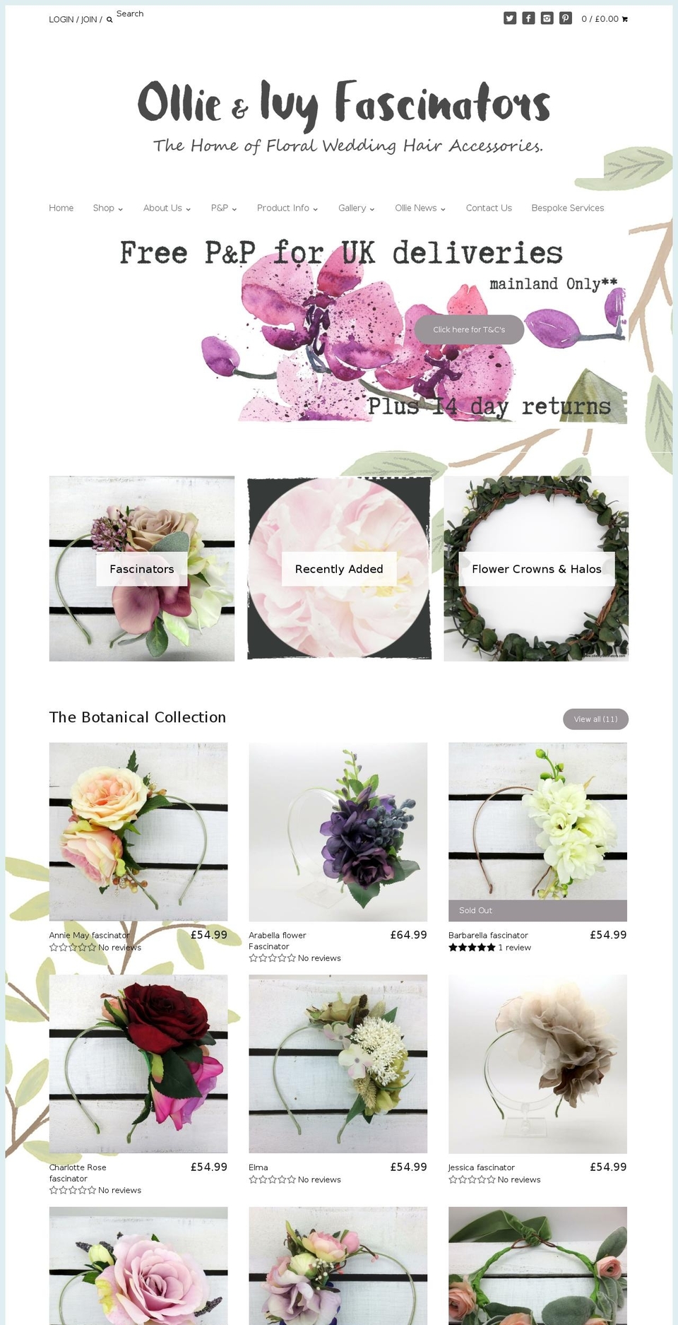 ollieivyfascinators.com shopify website screenshot