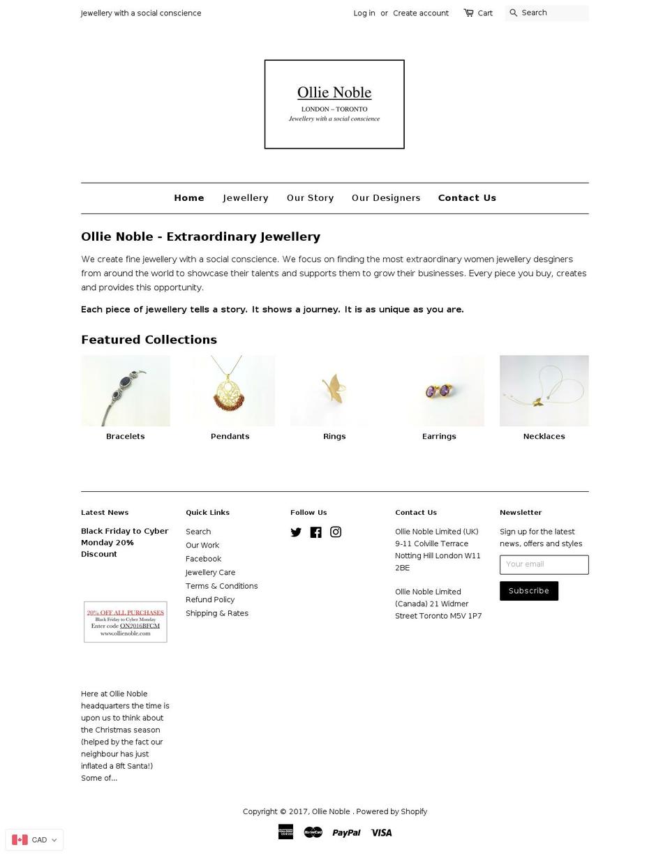 ollienoble.com shopify website screenshot