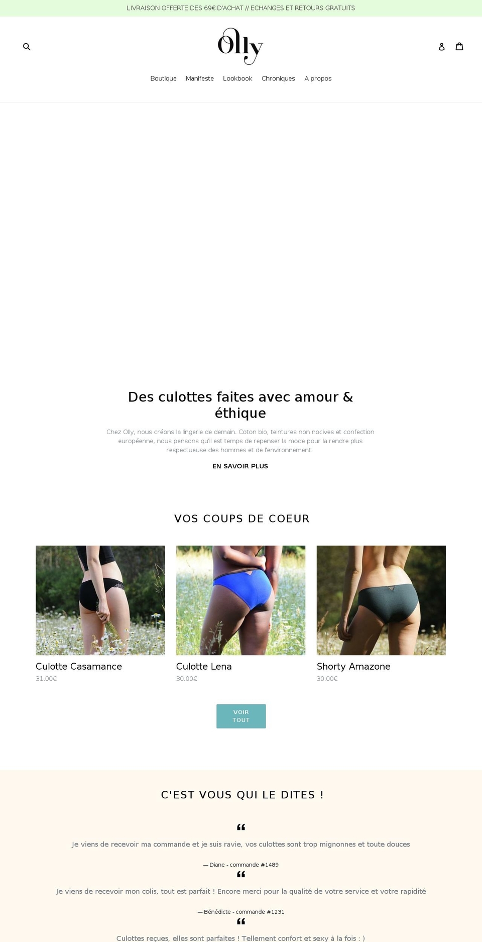 olly-lingerie.com — Shopify storefront screenshot