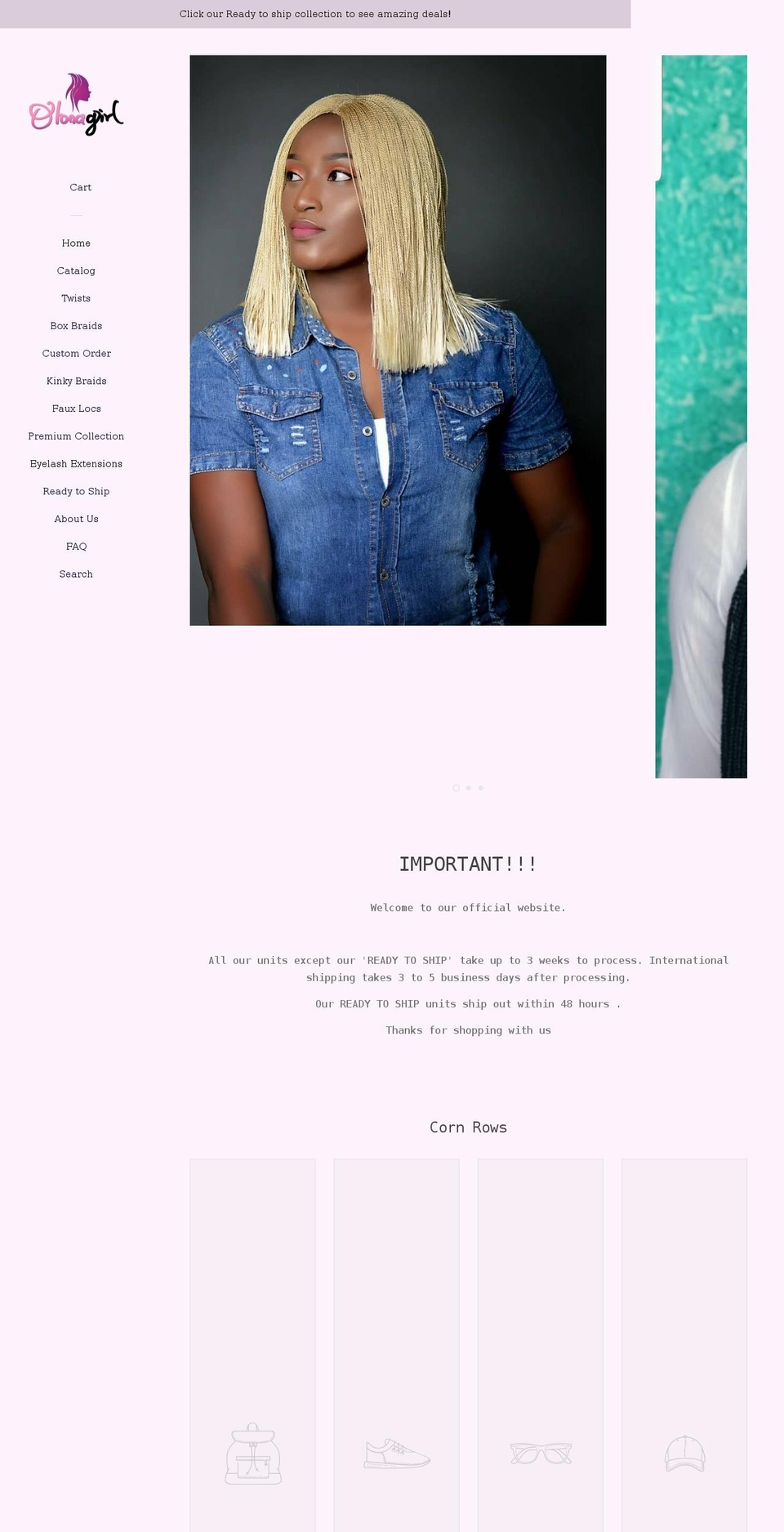 olonagirlbraidedwigs.com shopify website screenshot