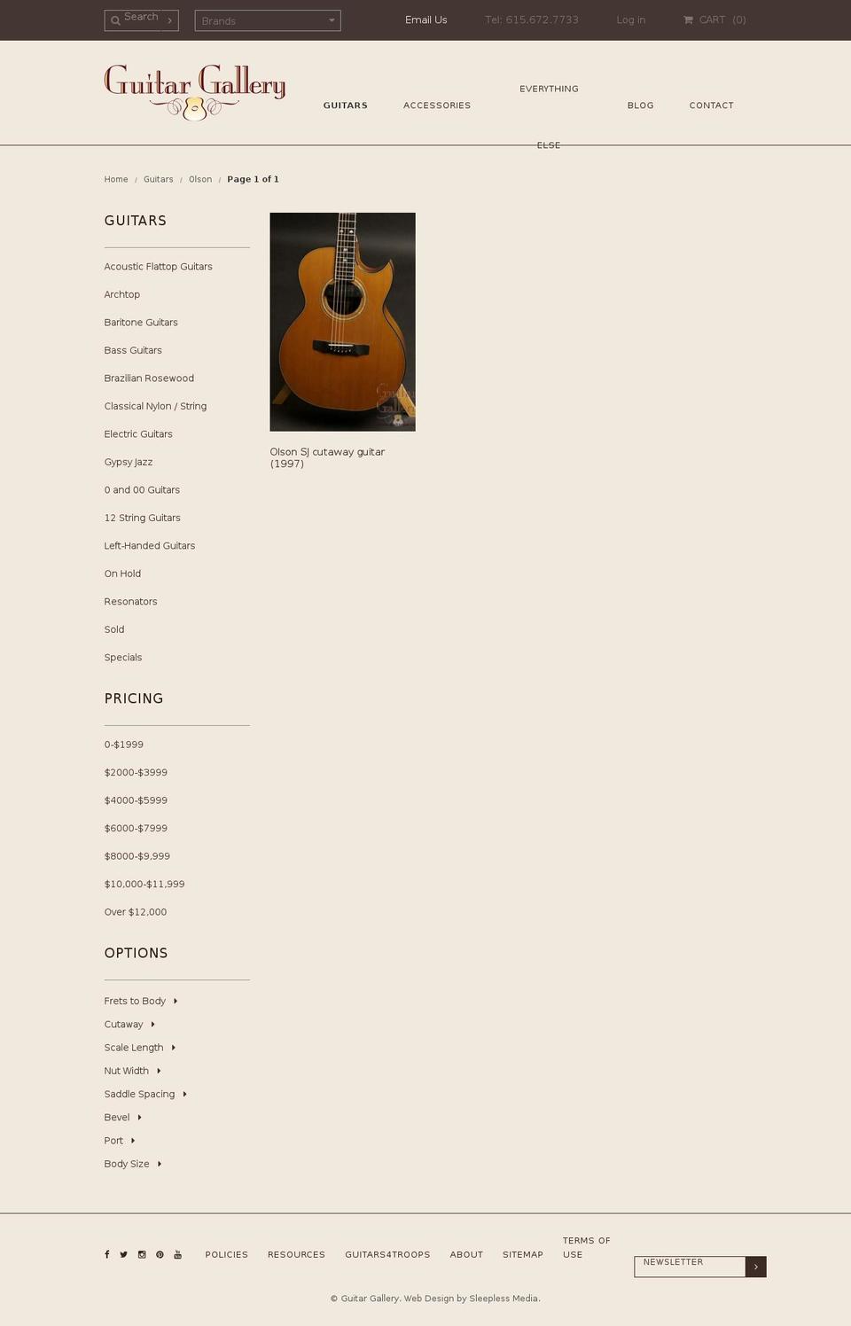 olsonguitars.net shopify website screenshot