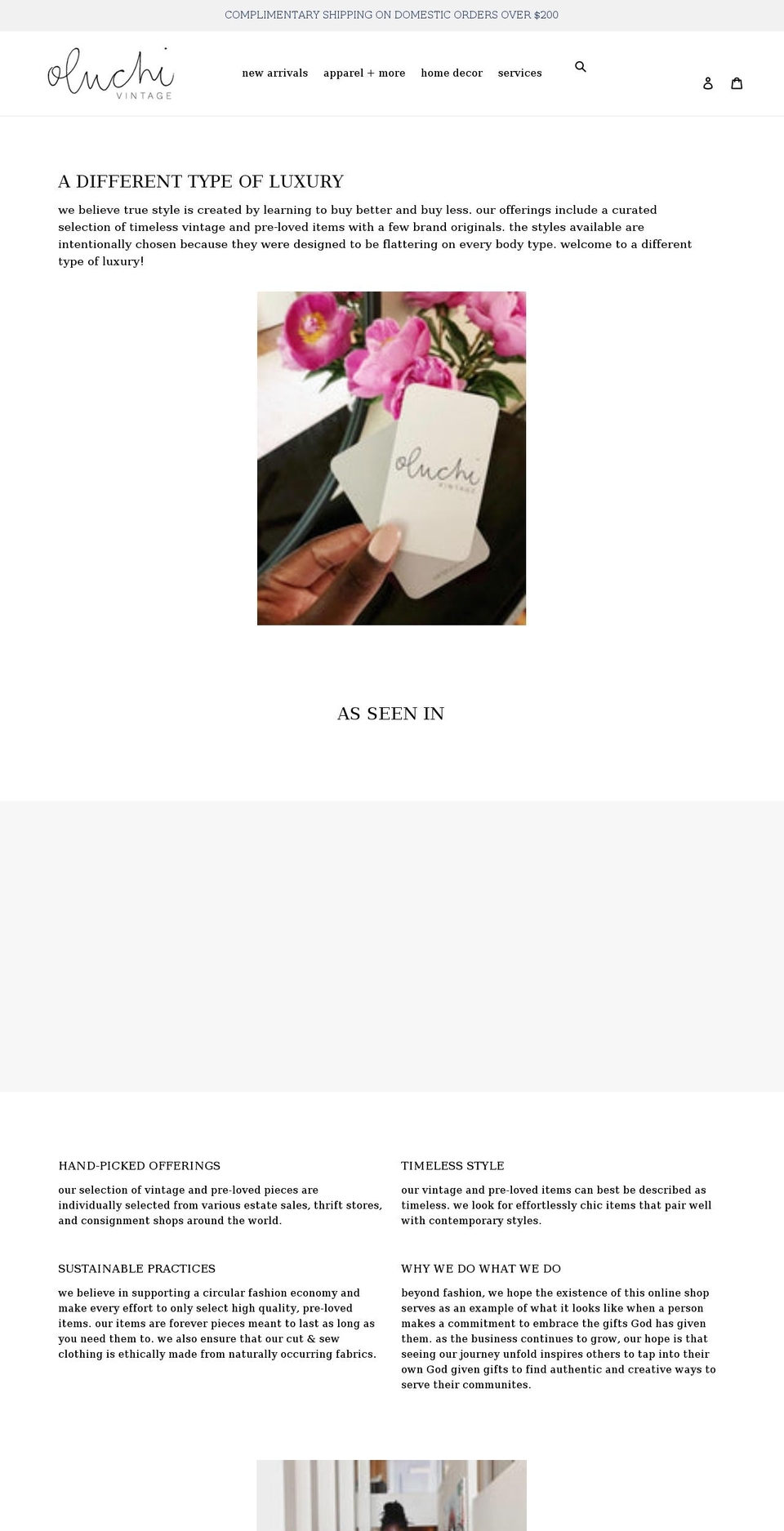oluchivintage.com shopify website screenshot