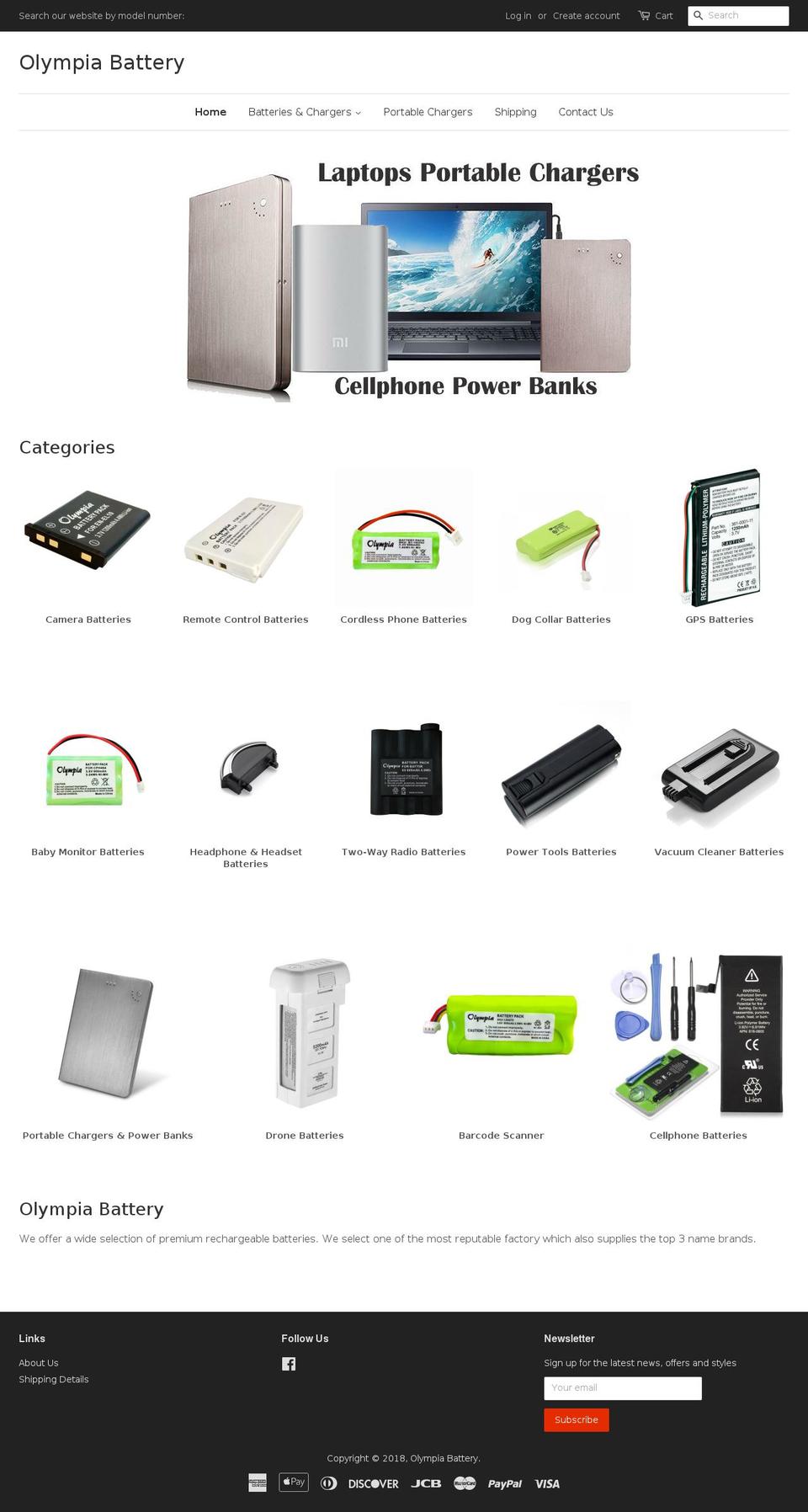 olympiabattery.com — Shopify storefront screenshot