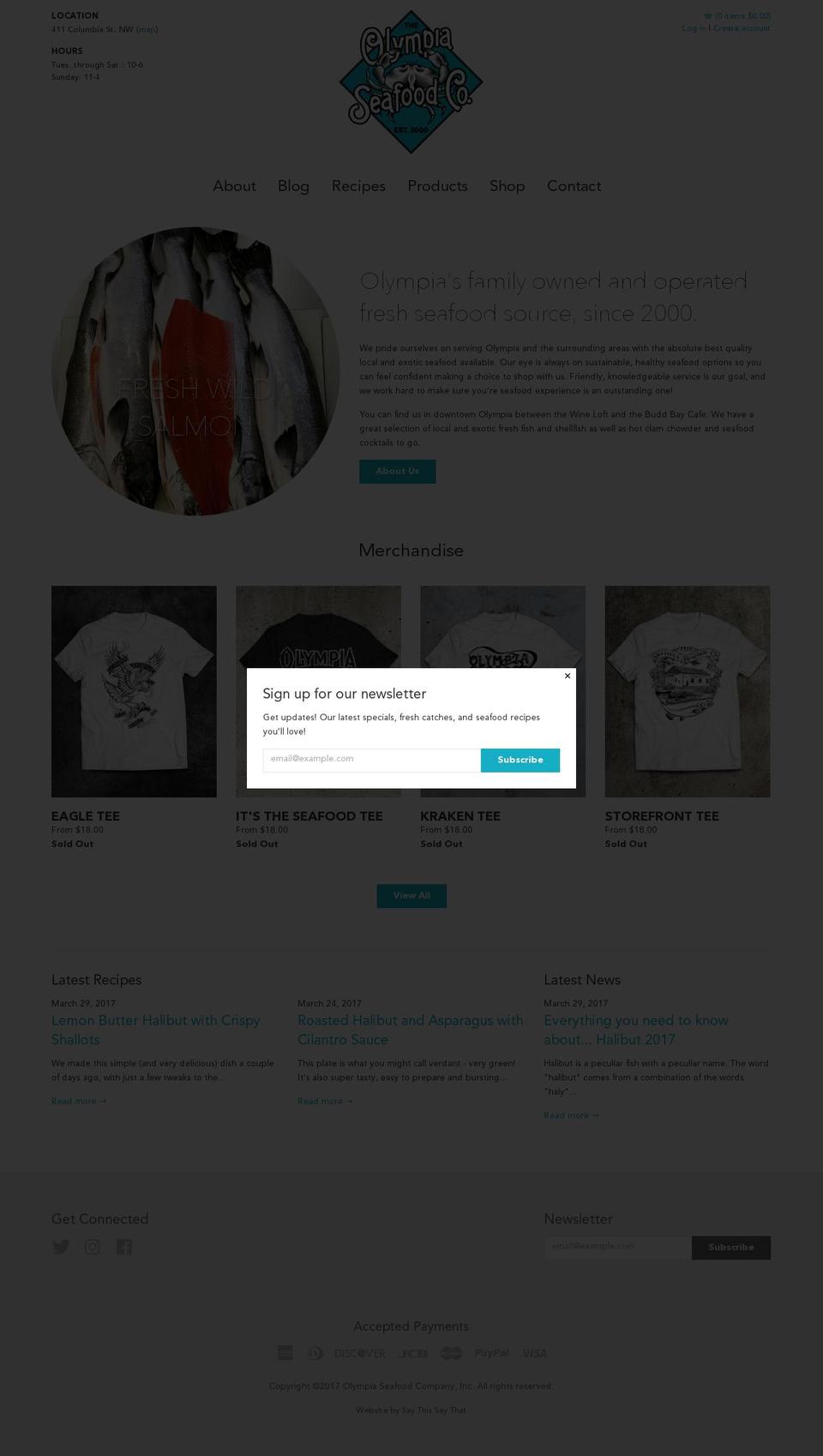 olympiaseafood.com shopify website screenshot