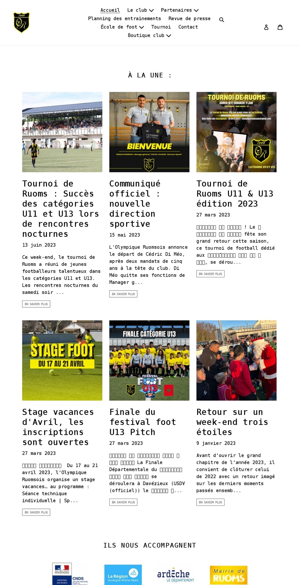 olympiqueruomsois.com shopify website screenshot
