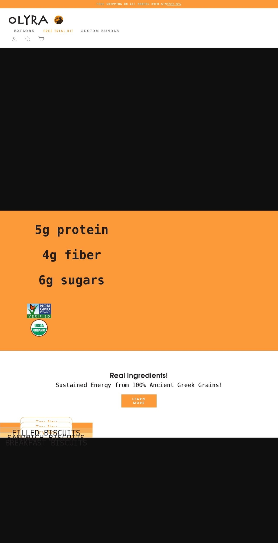 olyrafoods.com shopify website screenshot