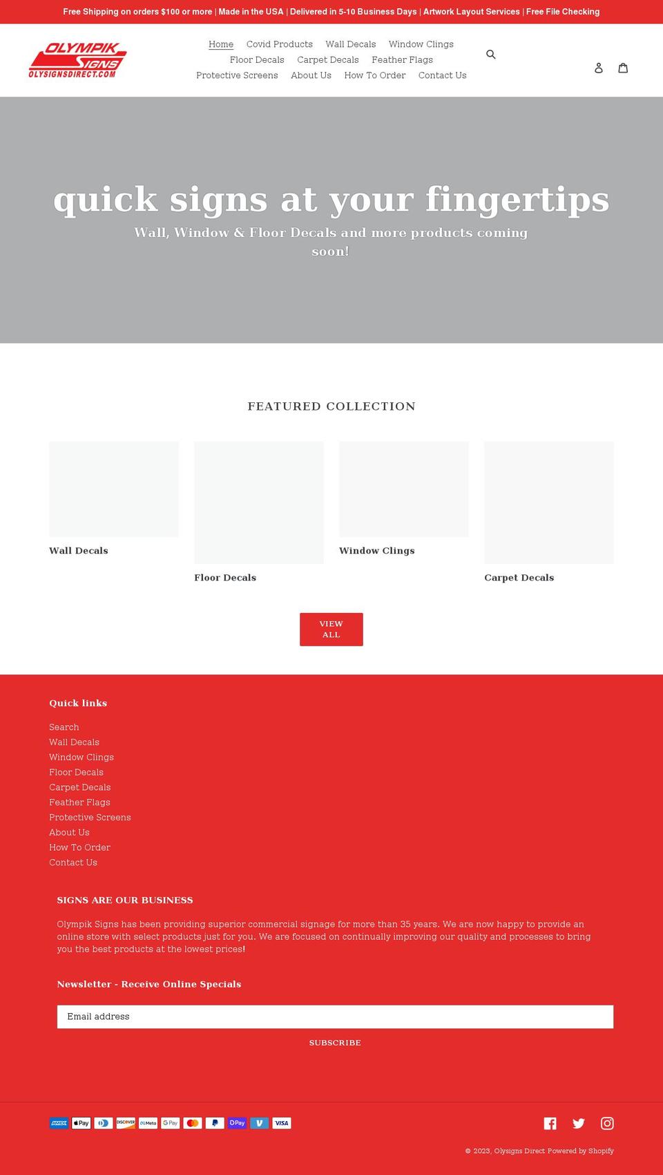 olysignsdirect.com shopify website screenshot
