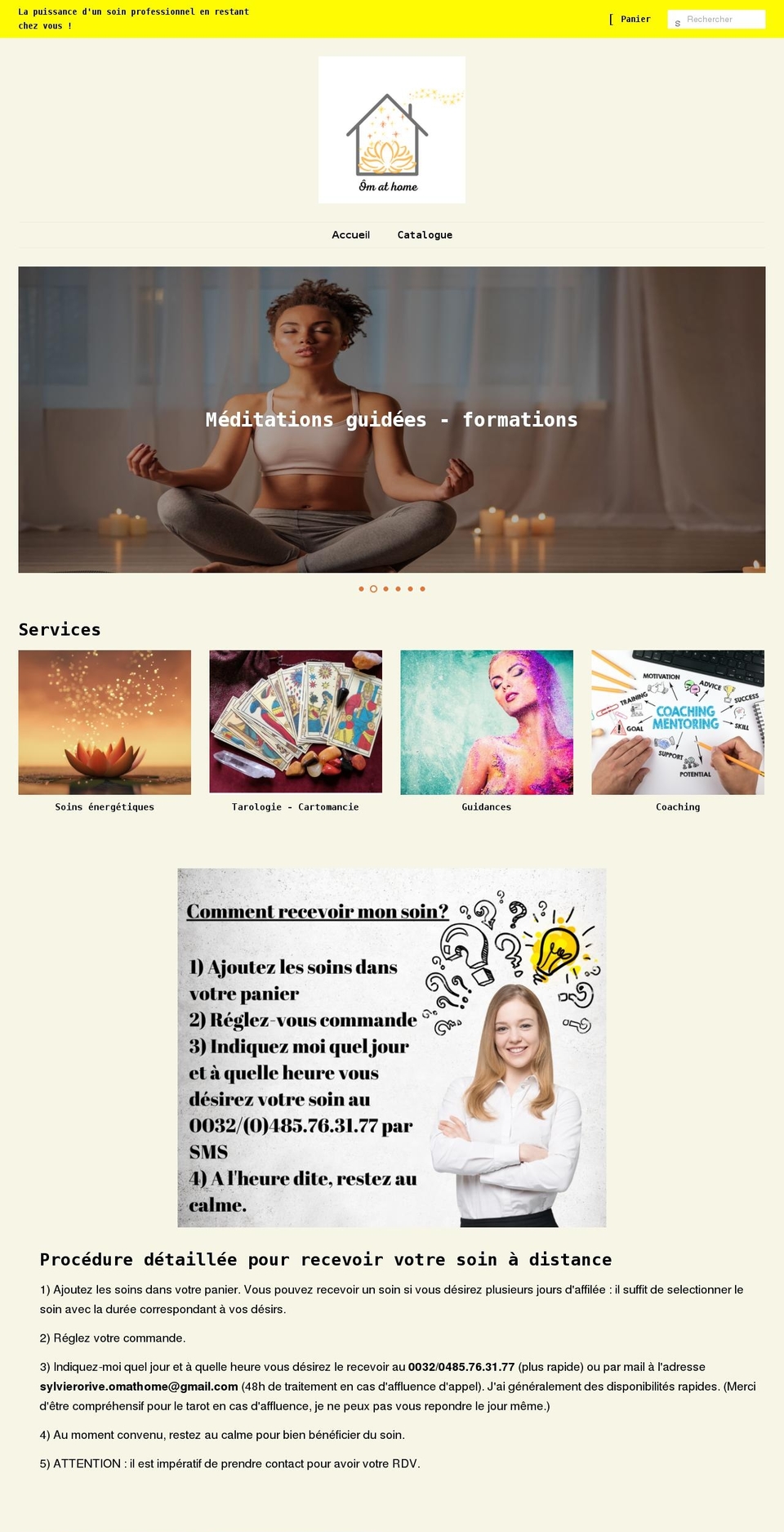 om-at-home-meditation-energetique-lithotherapie.com shopify website screenshot