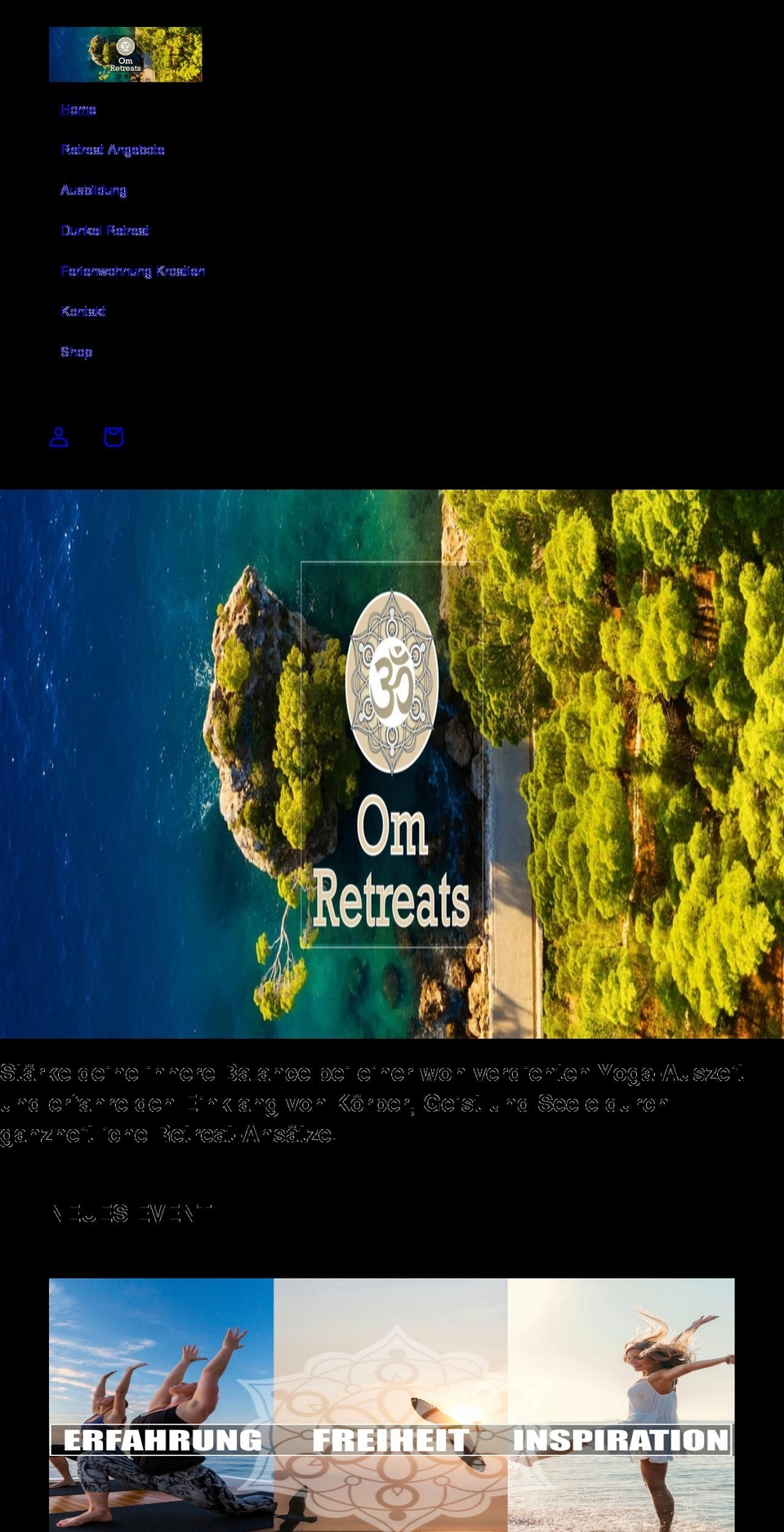 om-retreats.com shopify website screenshot