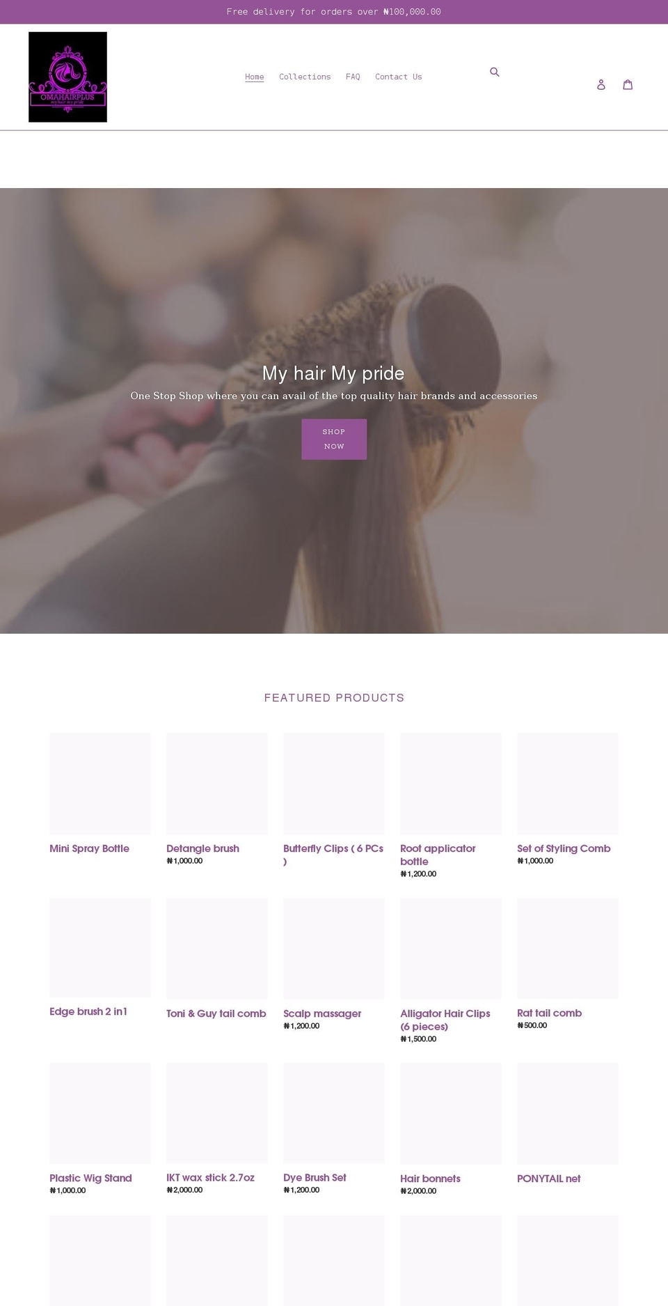 omahairplus.com shopify website screenshot