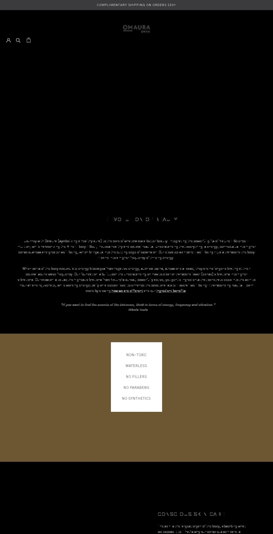 omauraskin.com shopify website screenshot