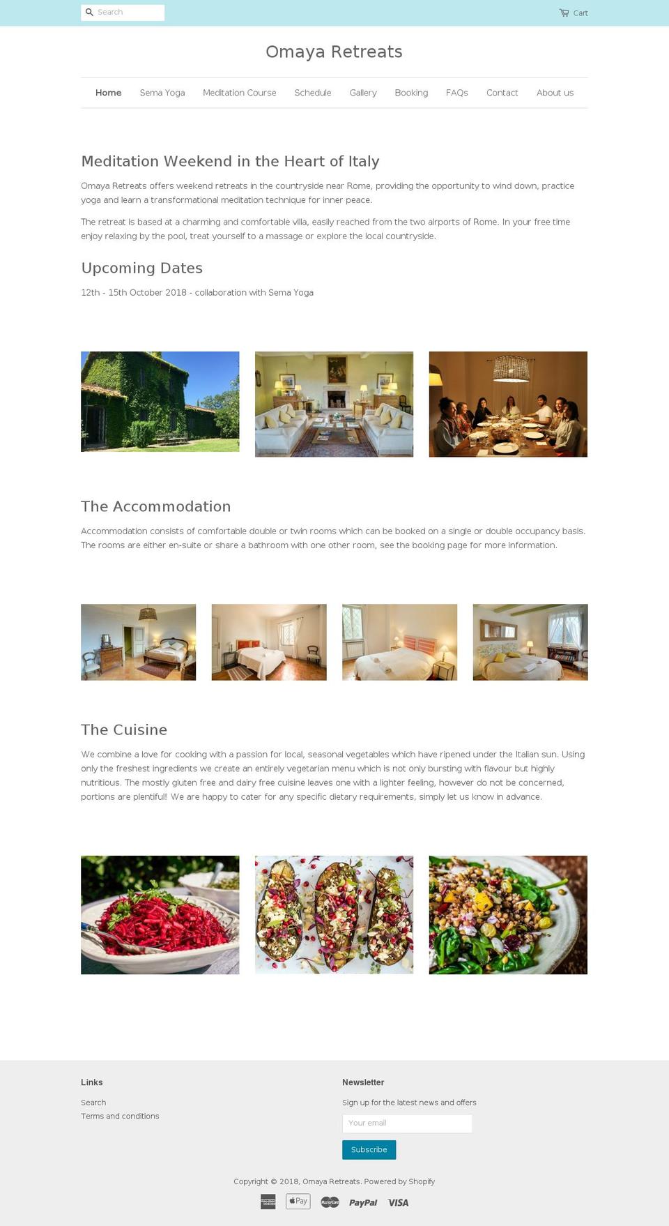 omayaretreats.com — Shopify storefront screenshot