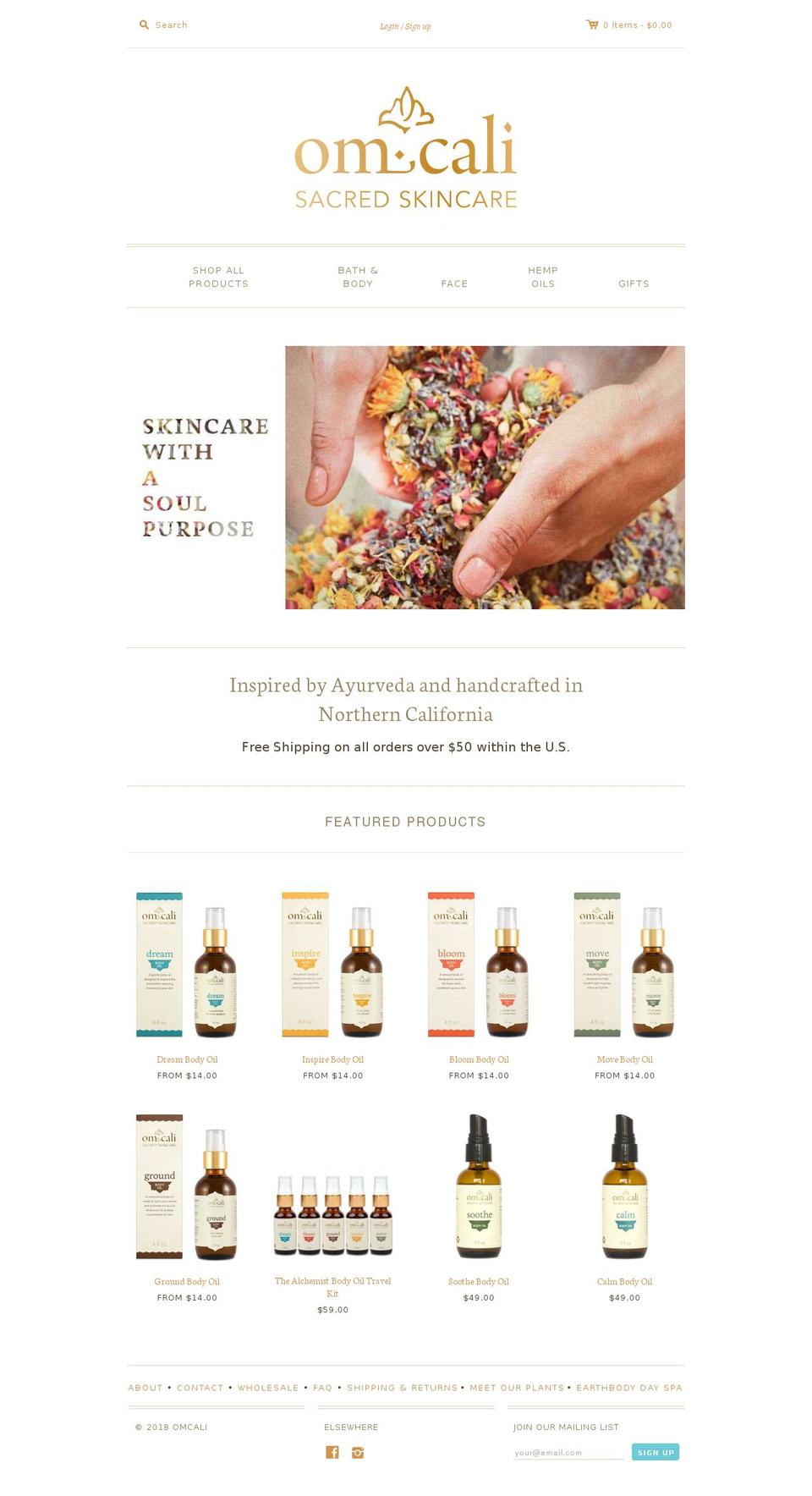 omcaliskincare.com shopify website screenshot