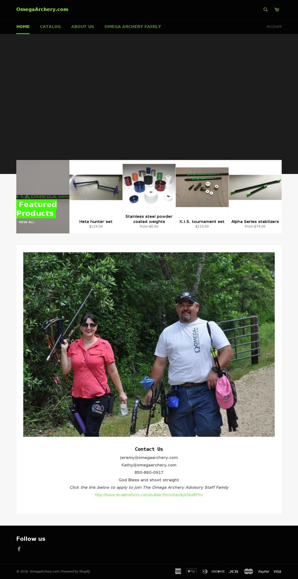 omegaarchery.com — Shopify storefront screenshot