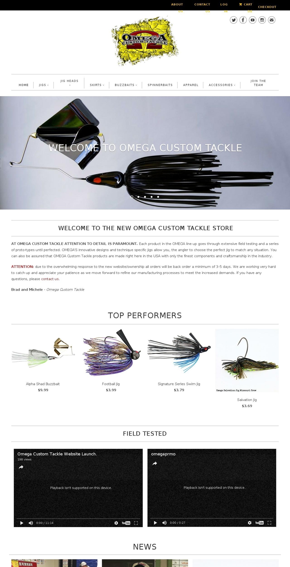 omegacustomtackle.com shopify website screenshot