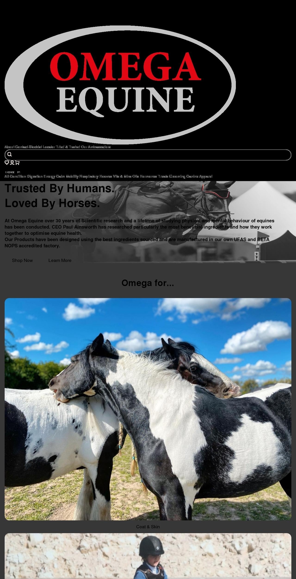 omegaequine.co.uk shopify website screenshot