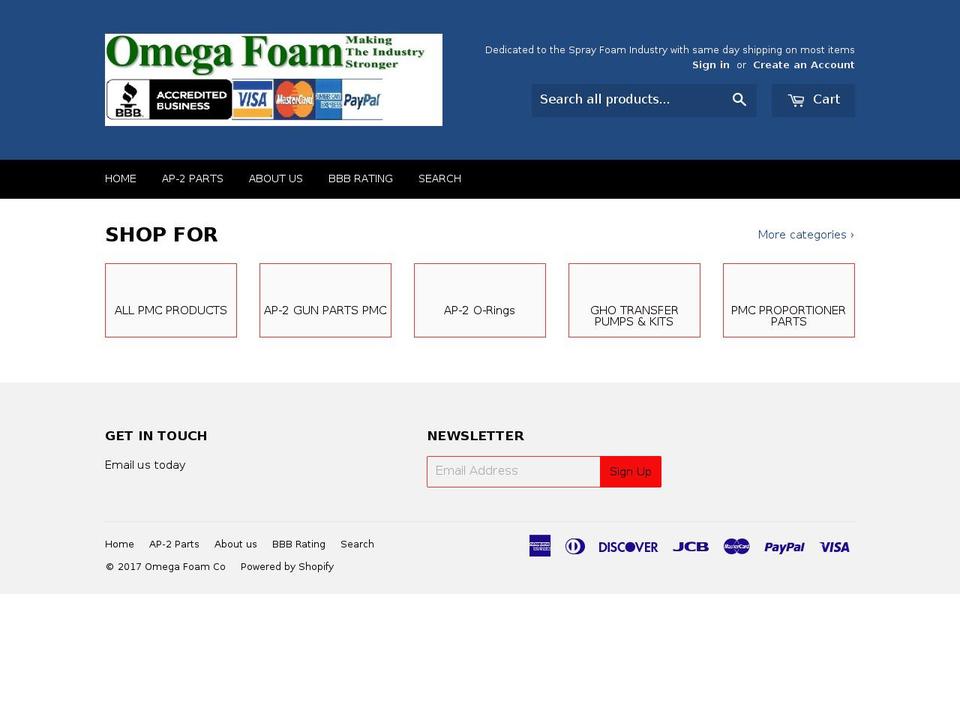 omegafoam.com shopify website screenshot