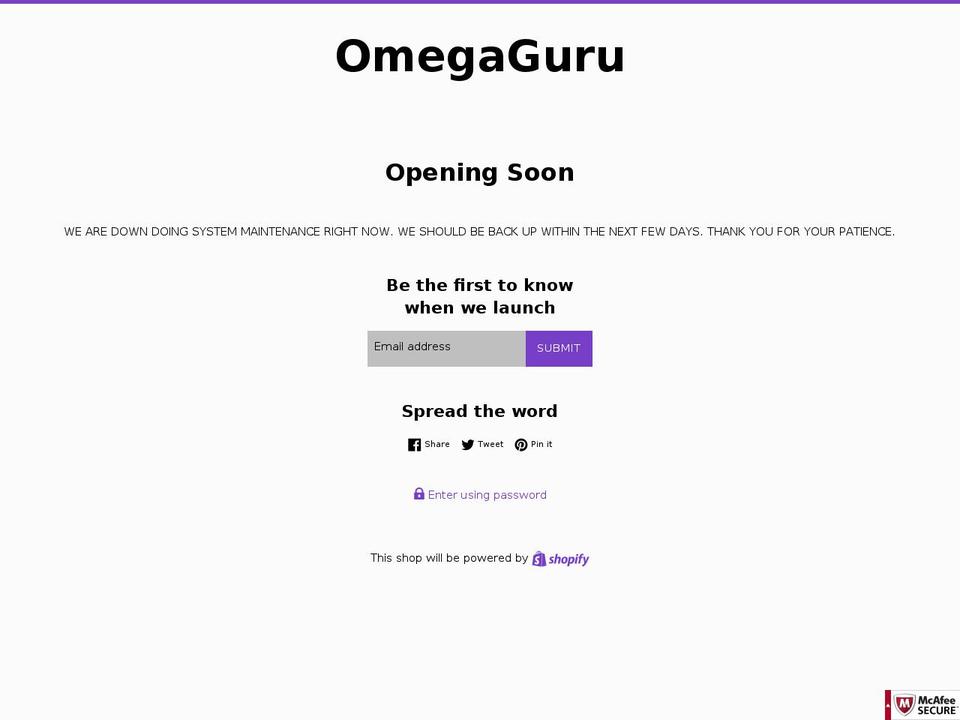 omegaguru.com shopify website screenshot