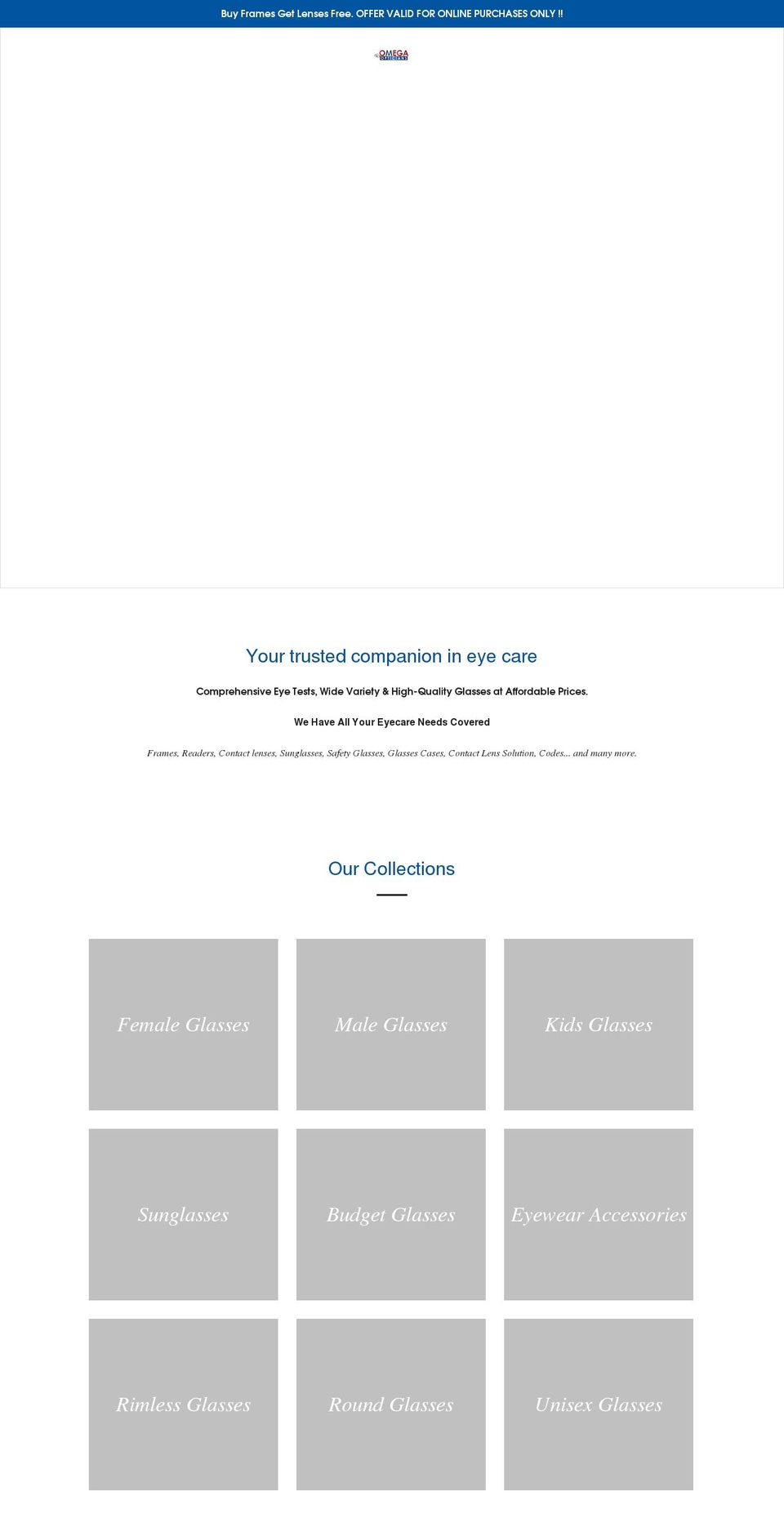 omegaopticians.com shopify website screenshot