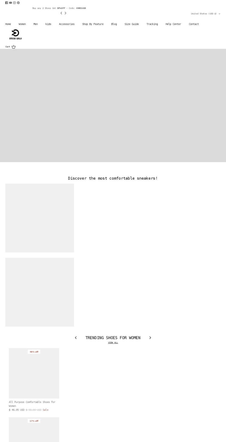 omegawalk.com shopify website screenshot