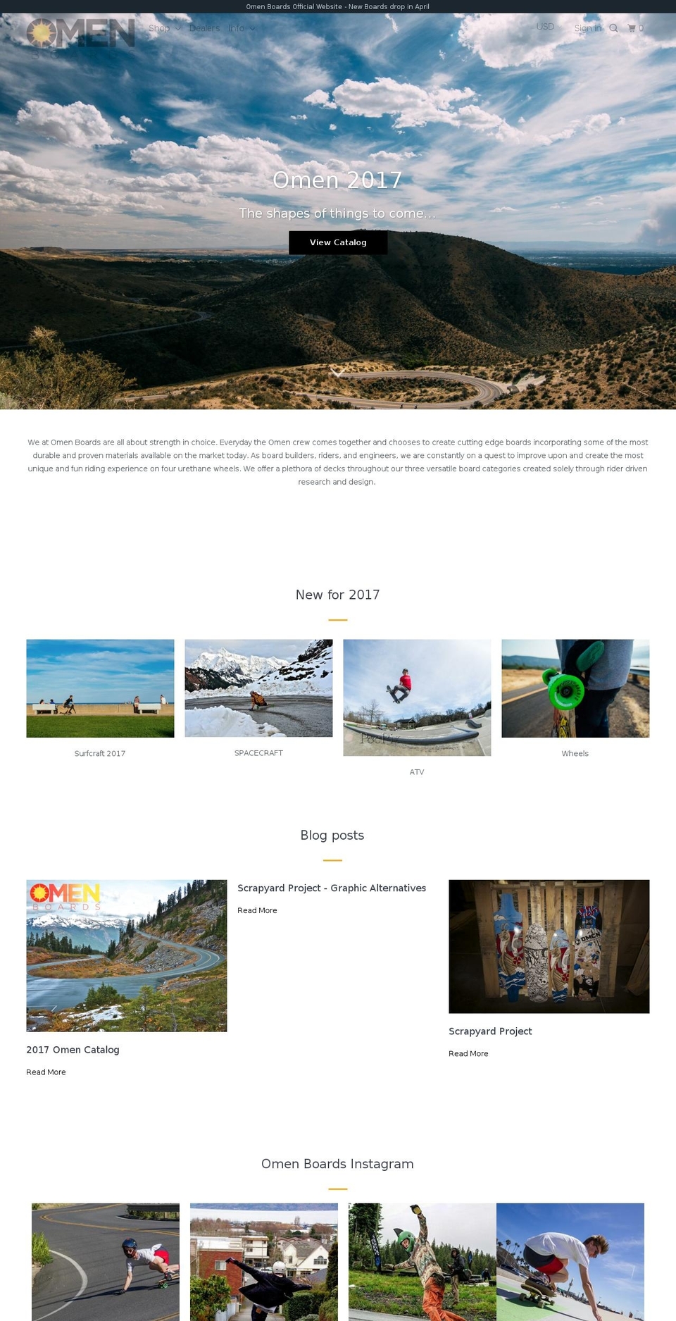 omenlongboards.com shopify website screenshot