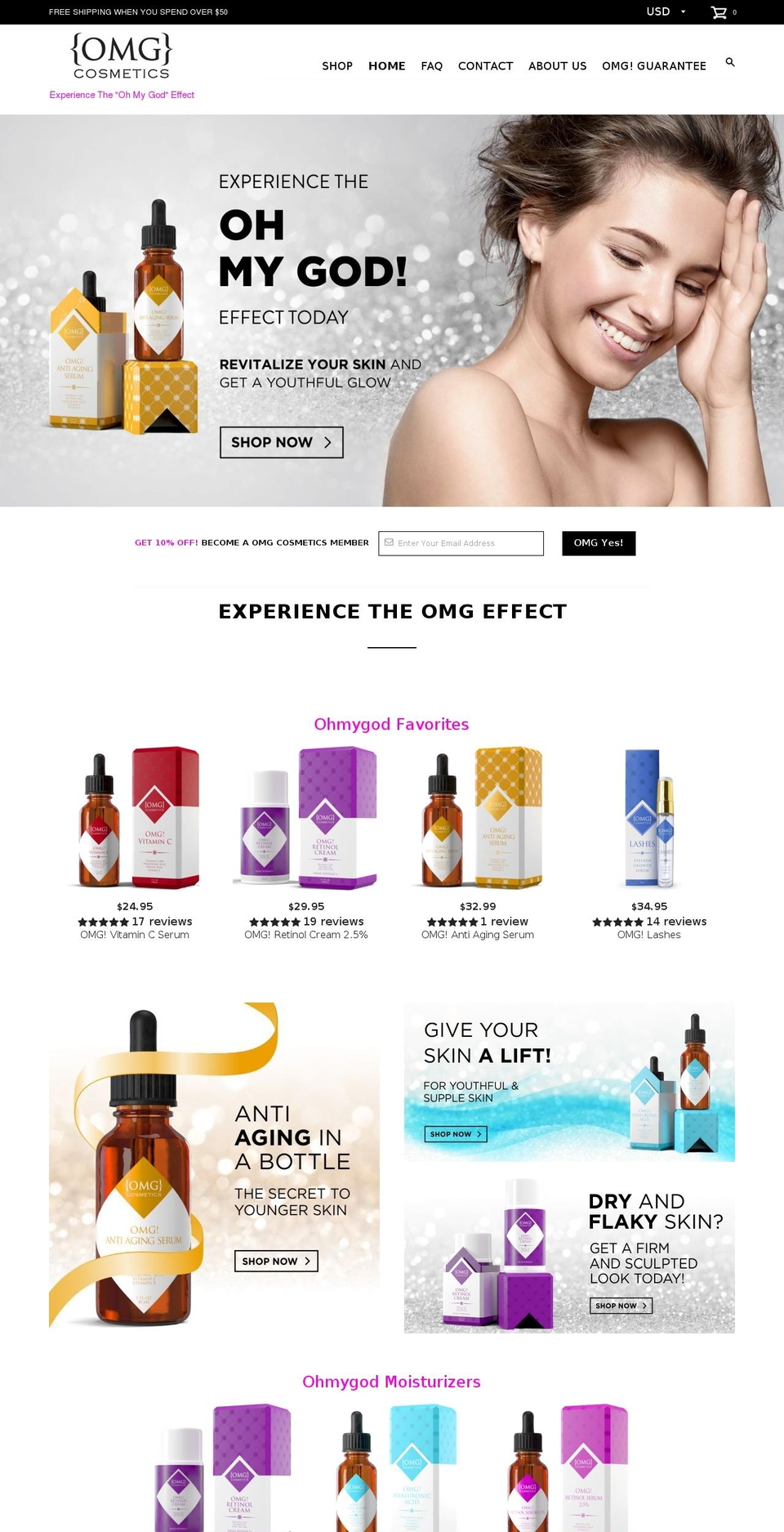 omg-cosmetics.com — Shopify storefront screenshot