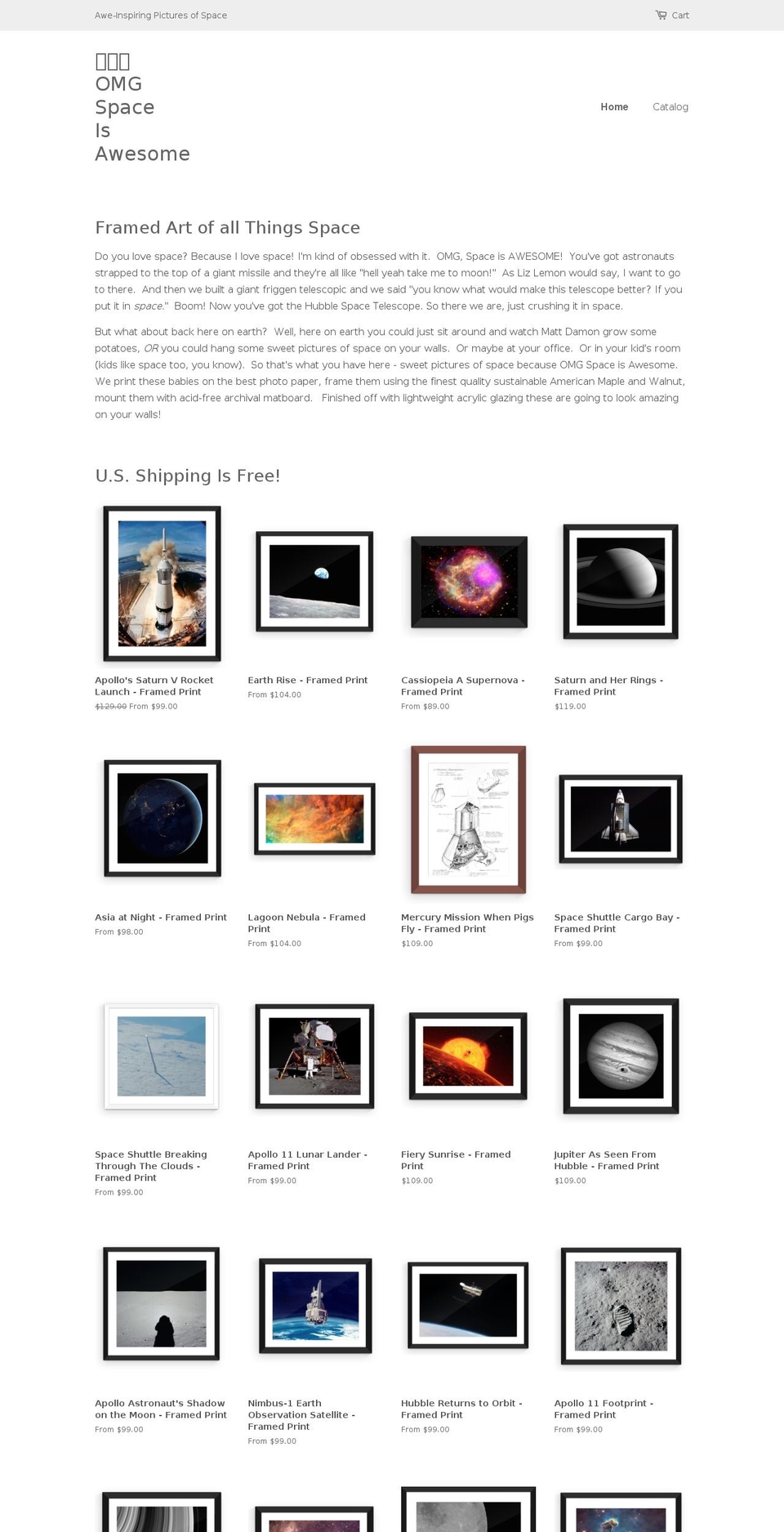omgspaceisawesome.com — Shopify storefront screenshot