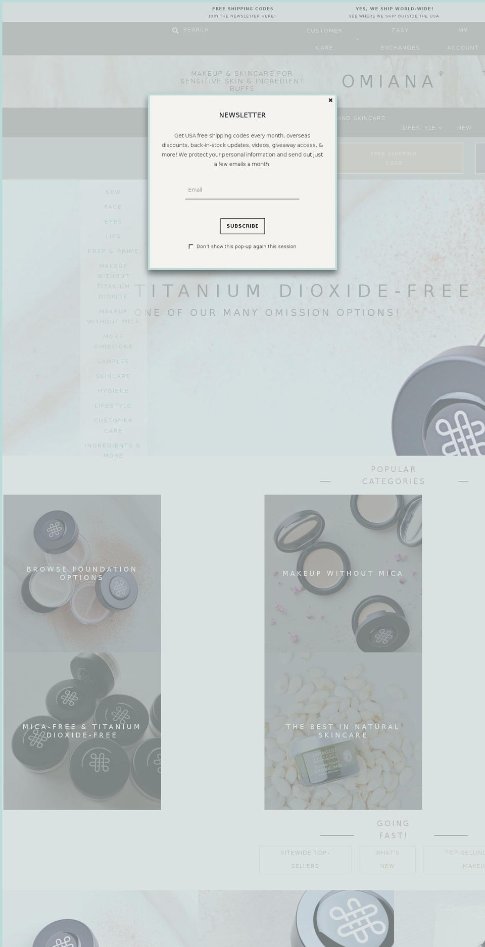 omiana.com shopify website screenshot