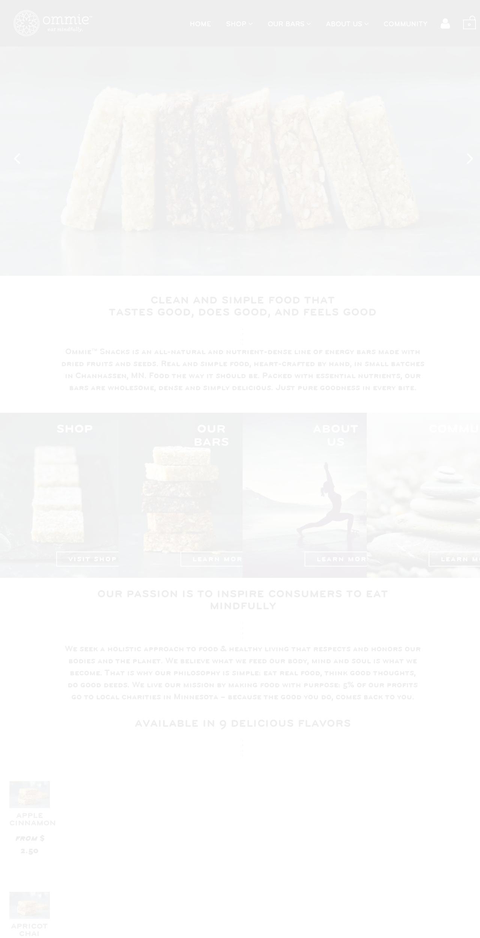 ommiesnacks.com shopify website screenshot