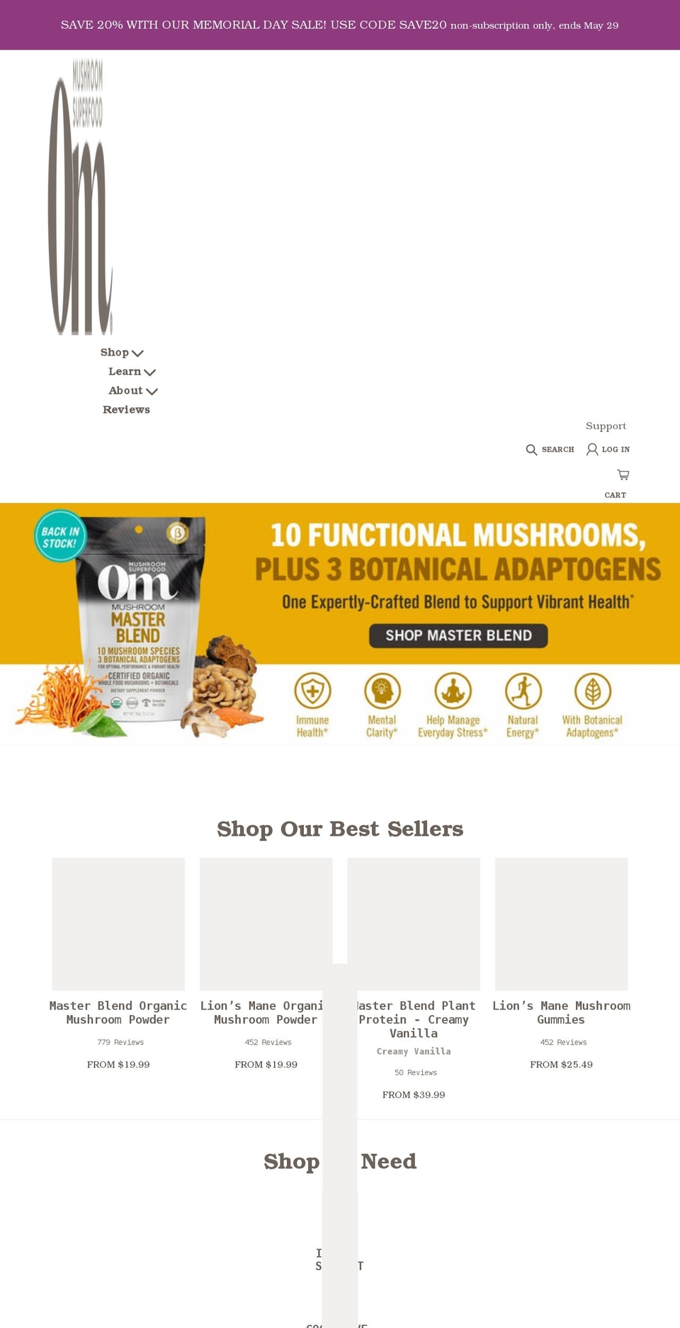 ommushrooms.com shopify website screenshot